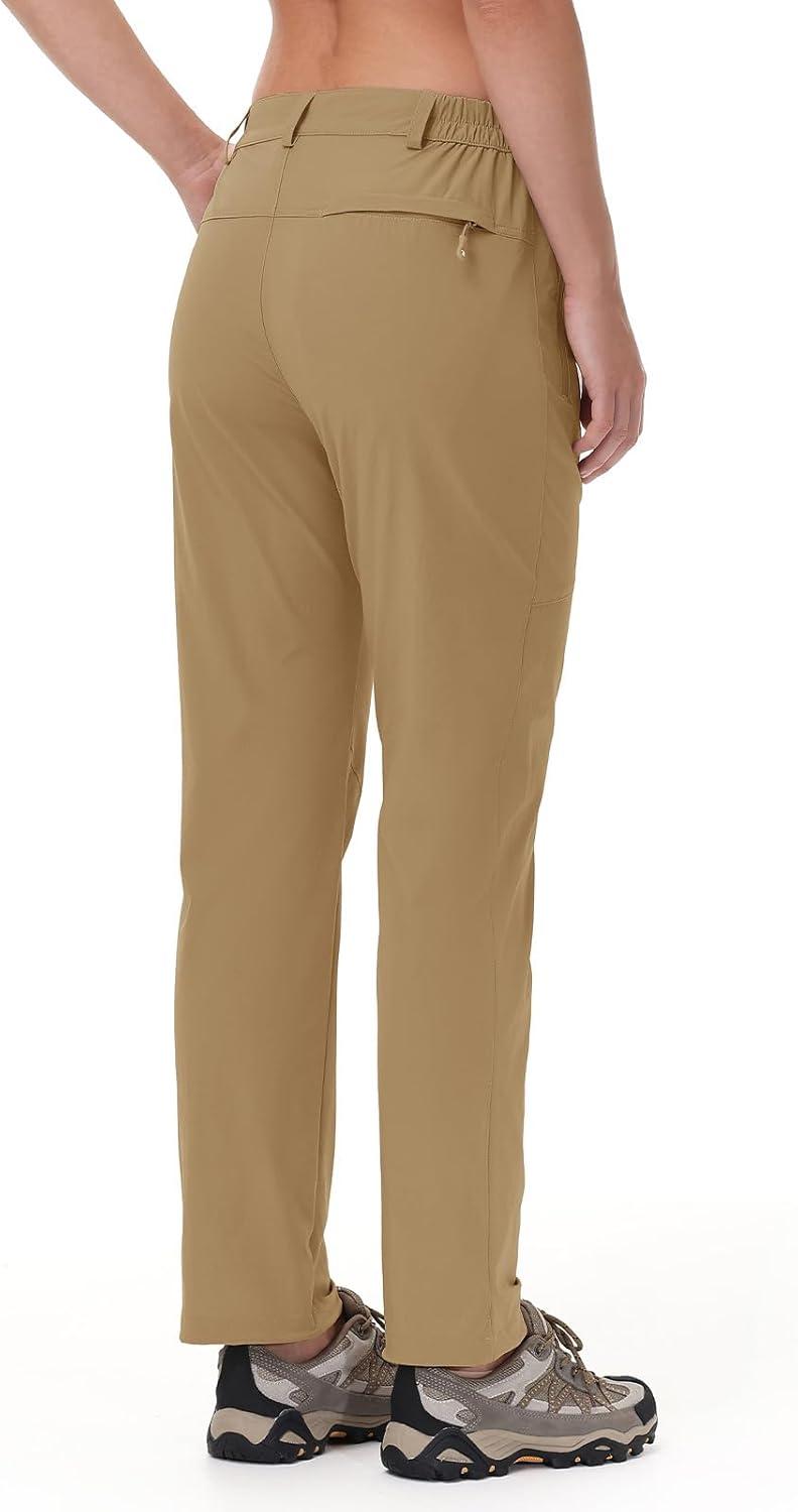 imageTBMPOY Womens Lightweight Hiking Pants Water Resistant Quick Dry Travel Work Outdoor Fishing Pants Zipper PocketsKhaki