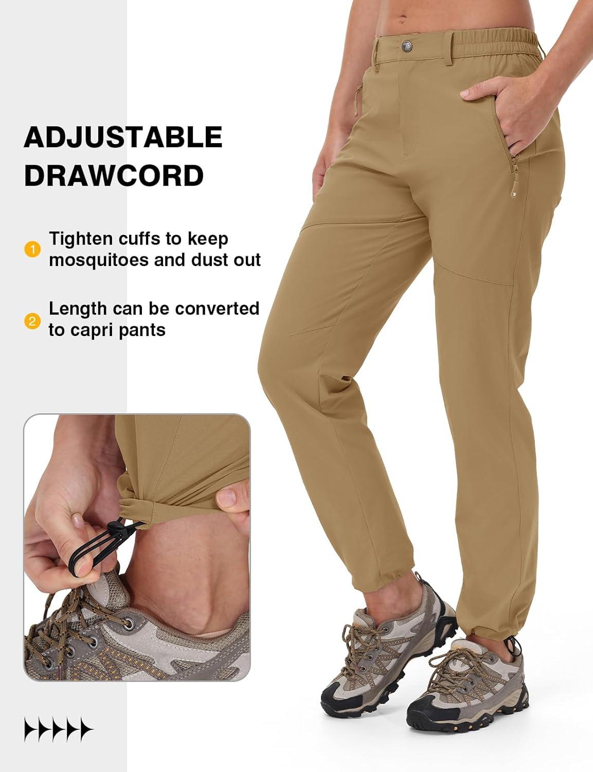 imageTBMPOY Womens Lightweight Hiking Pants Water Resistant Quick Dry Travel Work Outdoor Fishing Pants Zipper PocketsKhaki