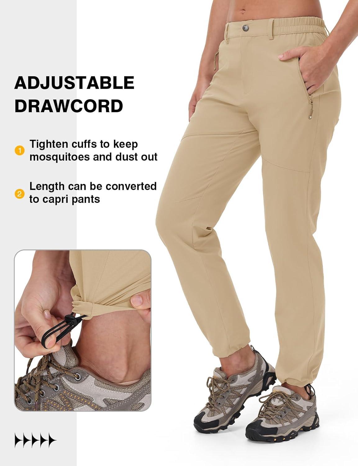 imageTBMPOY Womens Lightweight Hiking Pants Water Resistant Quick Dry Travel Work Outdoor Fishing Pants Zipper PocketsLight Khaki