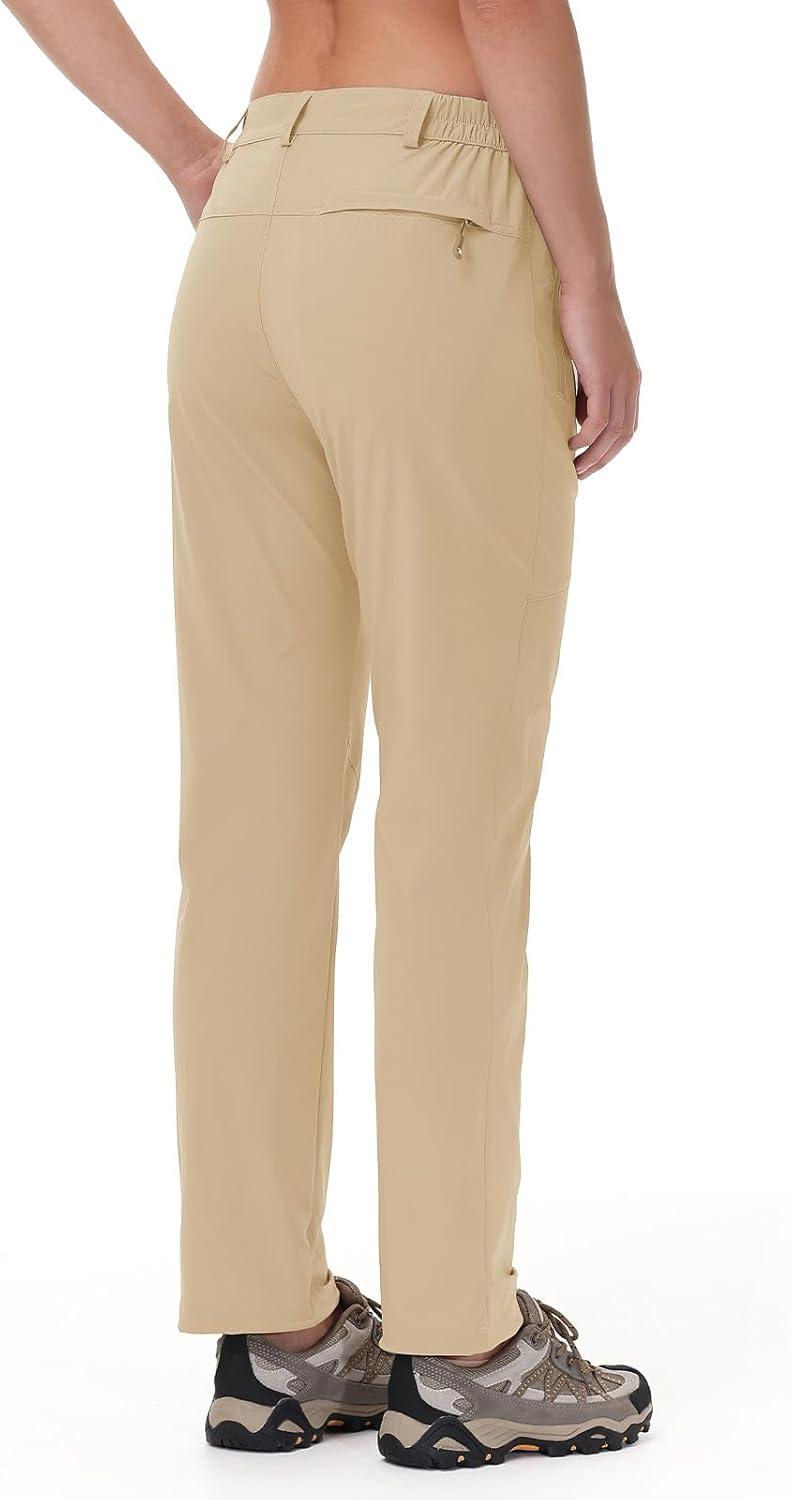 imageTBMPOY Womens Lightweight Hiking Pants Water Resistant Quick Dry Travel Work Outdoor Fishing Pants Zipper PocketsLight Khaki