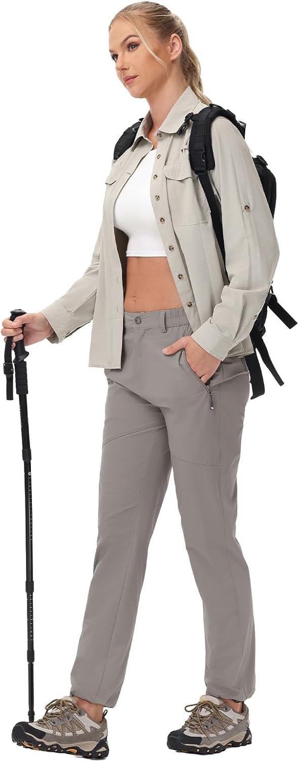 imageTBMPOY Womens Lightweight Hiking Pants Water Resistant Quick Dry Travel Work Outdoor Fishing Pants Zipper PocketsMedium Grey