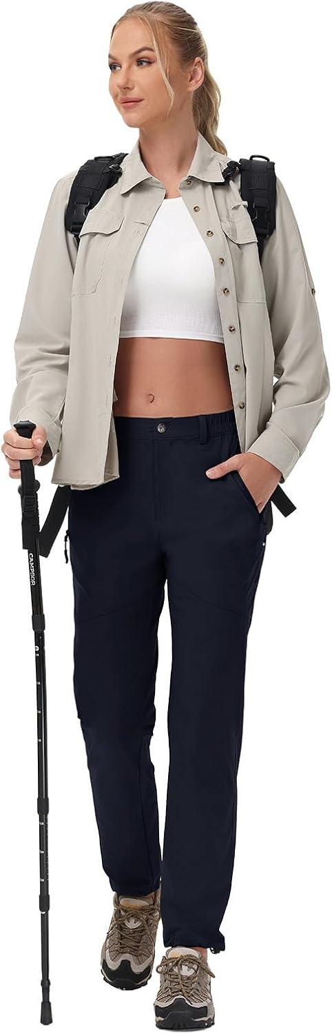 imageTBMPOY Womens Lightweight Hiking Pants Water Resistant Quick Dry Travel Work Outdoor Fishing Pants Zipper PocketsNavy