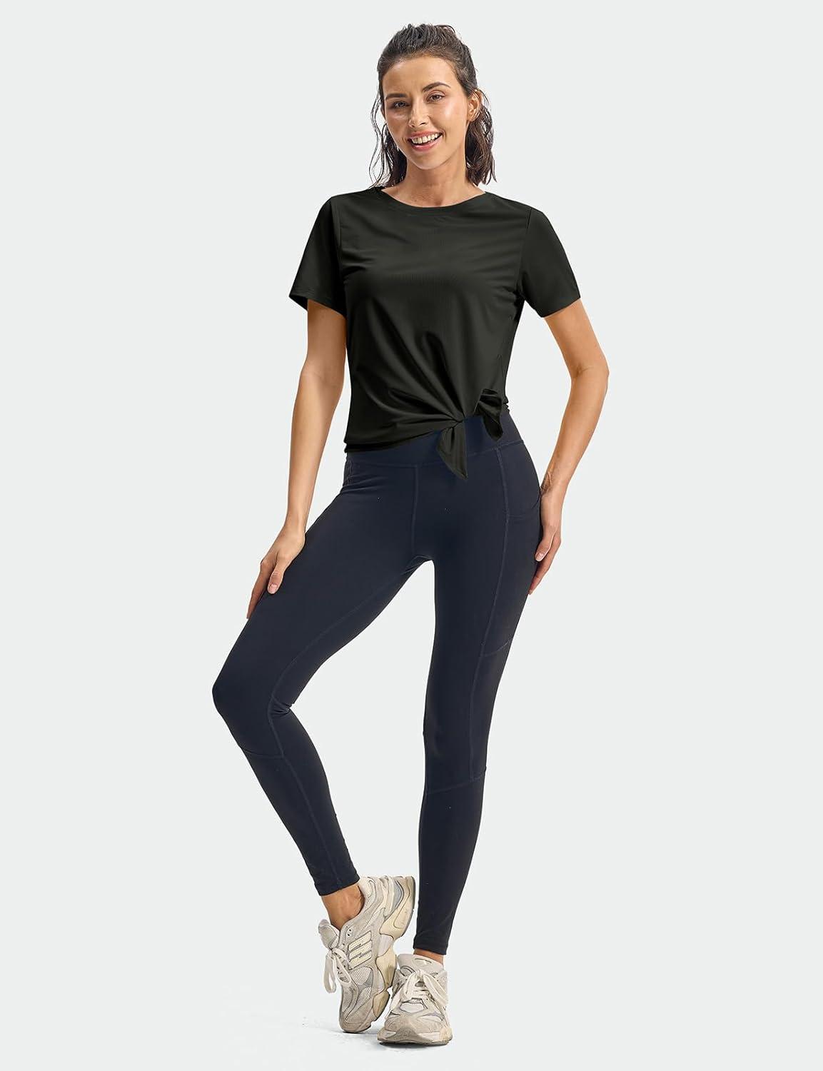 imageTBMPOY Womens Short Sleeve Workout Tops TShirts Breathable Quick Dry UPF 30 Athletic Exercise Tee Shirts with Side SlitsBlack