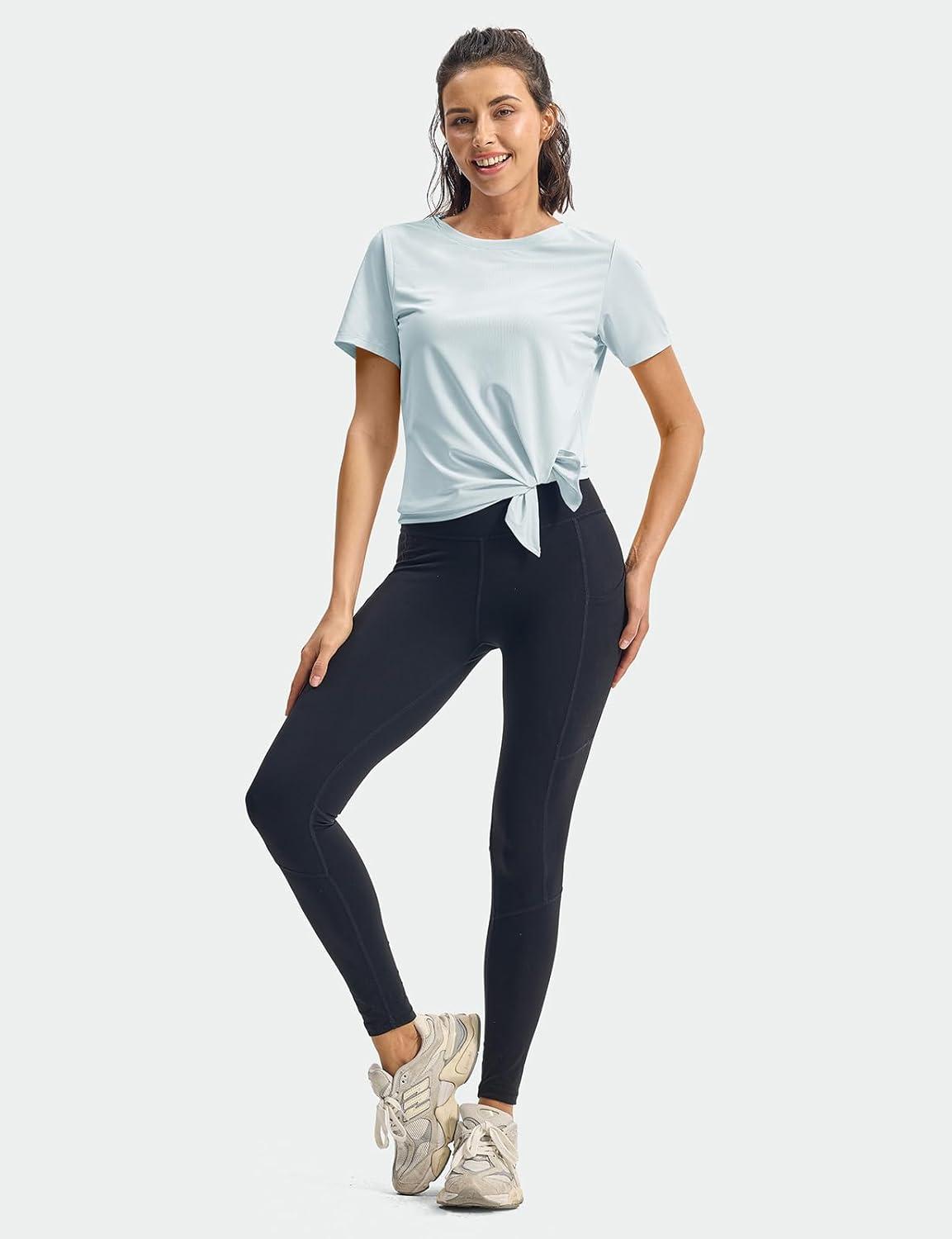 imageTBMPOY Womens Short Sleeve Workout Tops TShirts Breathable Quick Dry UPF 30 Athletic Exercise Tee Shirts with Side SlitsLight Blue