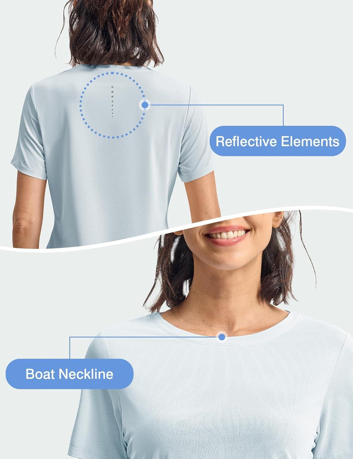 imageTBMPOY Womens Short Sleeve Workout Tops TShirts Breathable Quick Dry UPF 30 Athletic Exercise Tee Shirts with Side SlitsLight Blue