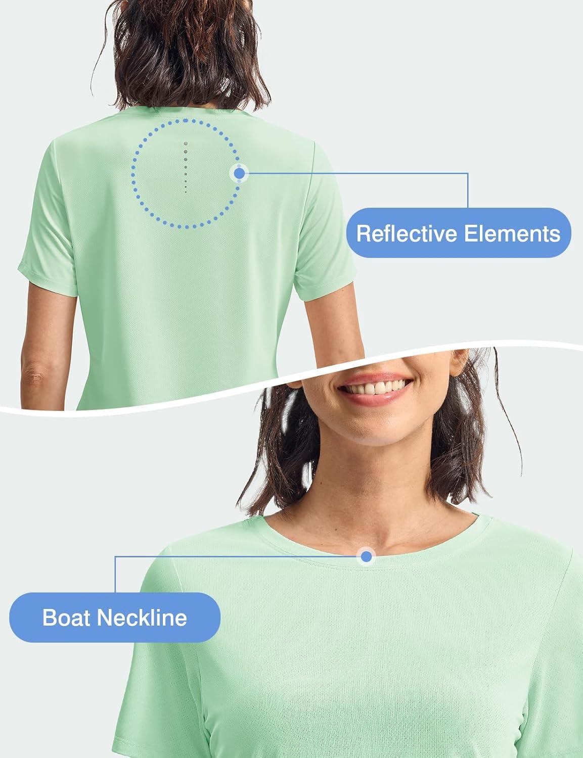 imageTBMPOY Womens Short Sleeve Workout Tops TShirts Breathable Quick Dry UPF 30 Athletic Exercise Tee Shirts with Side SlitsLight Green