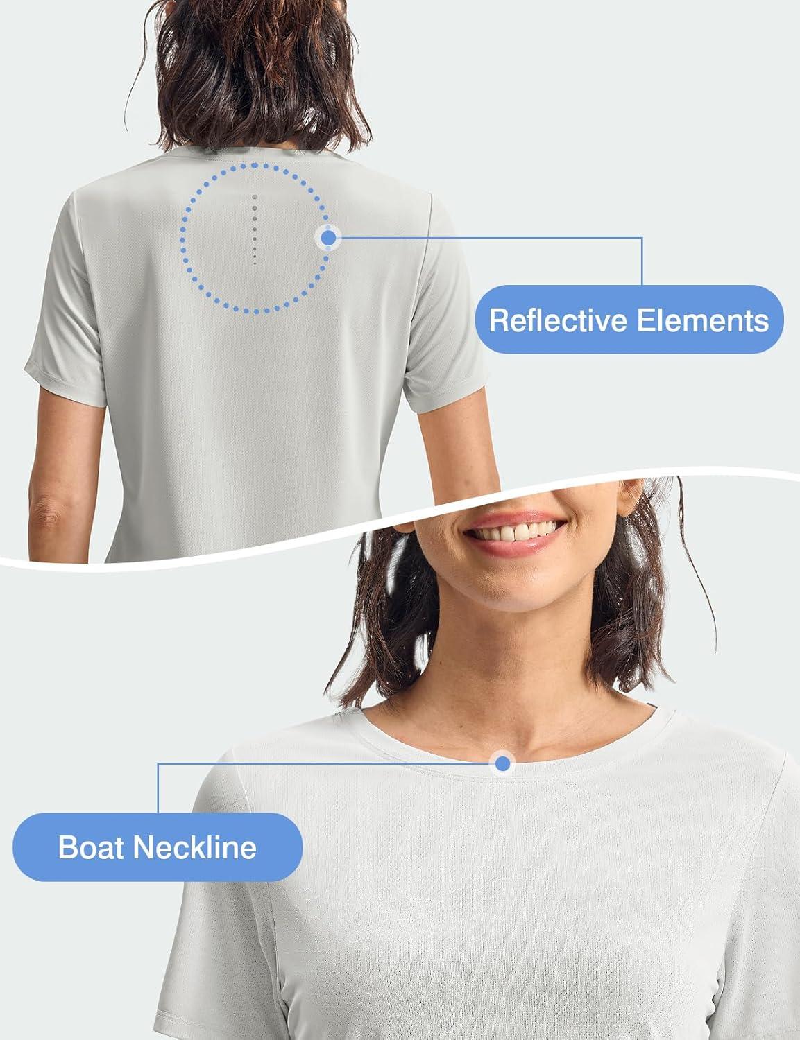 imageTBMPOY Womens Short Sleeve Workout Tops TShirts Breathable Quick Dry UPF 30 Athletic Exercise Tee Shirts with Side SlitsLight Grey