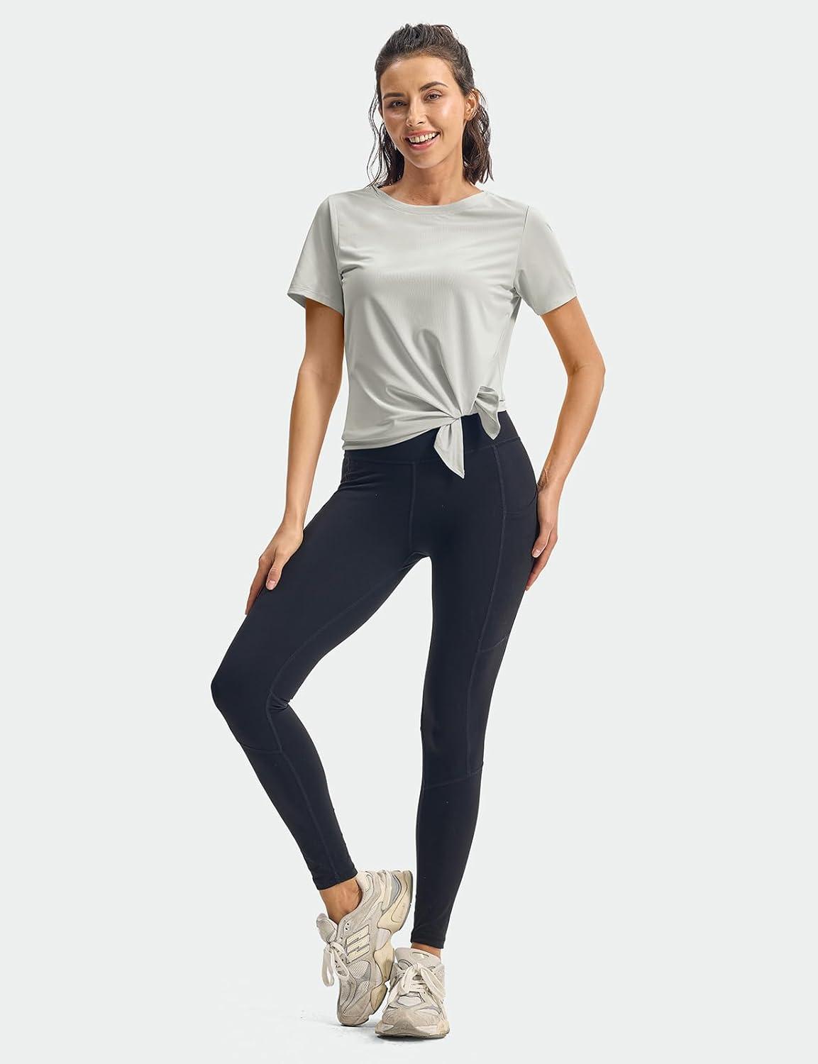 imageTBMPOY Womens Short Sleeve Workout Tops TShirts Breathable Quick Dry UPF 30 Athletic Exercise Tee Shirts with Side SlitsLight Grey