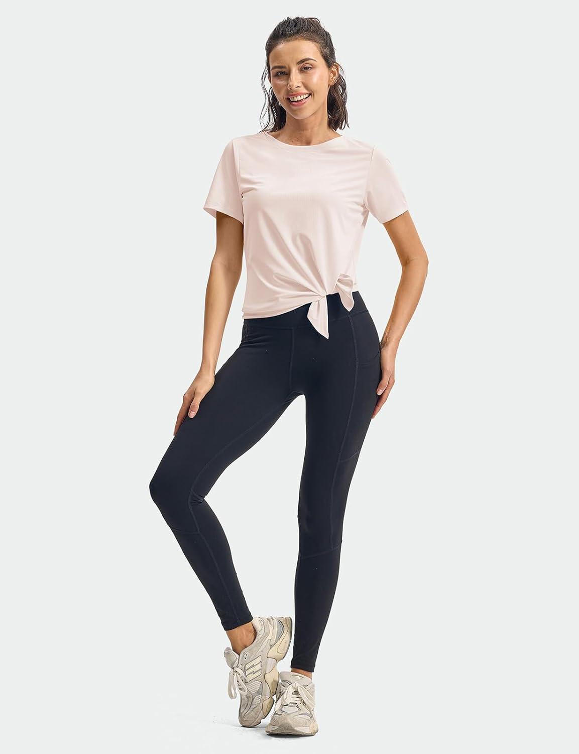 imageTBMPOY Womens Short Sleeve Workout Tops TShirts Breathable Quick Dry UPF 30 Athletic Exercise Tee Shirts with Side SlitsLight Pink