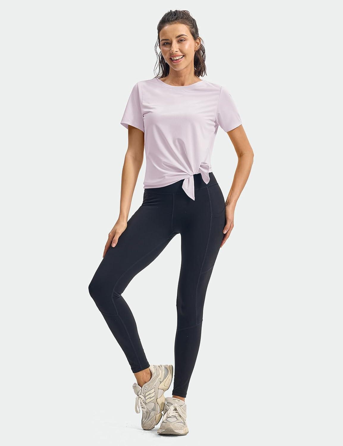 imageTBMPOY Womens Short Sleeve Workout Tops TShirts Breathable Quick Dry UPF 30 Athletic Exercise Tee Shirts with Side SlitsLight Purple