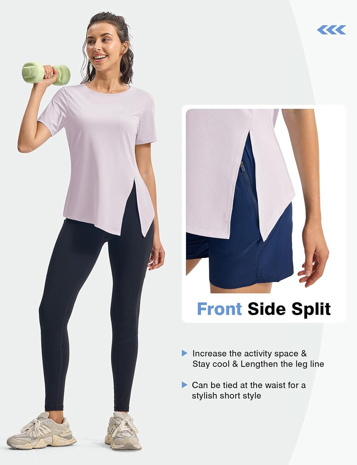 imageTBMPOY Womens Short Sleeve Workout Tops TShirts Breathable Quick Dry UPF 30 Athletic Exercise Tee Shirts with Side SlitsLight Purple