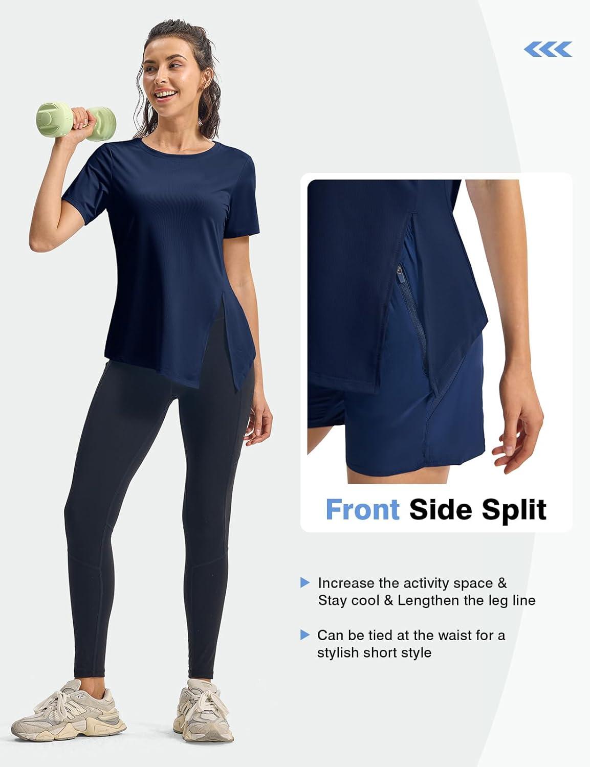 imageTBMPOY Womens Short Sleeve Workout Tops TShirts Breathable Quick Dry UPF 30 Athletic Exercise Tee Shirts with Side SlitsNavy