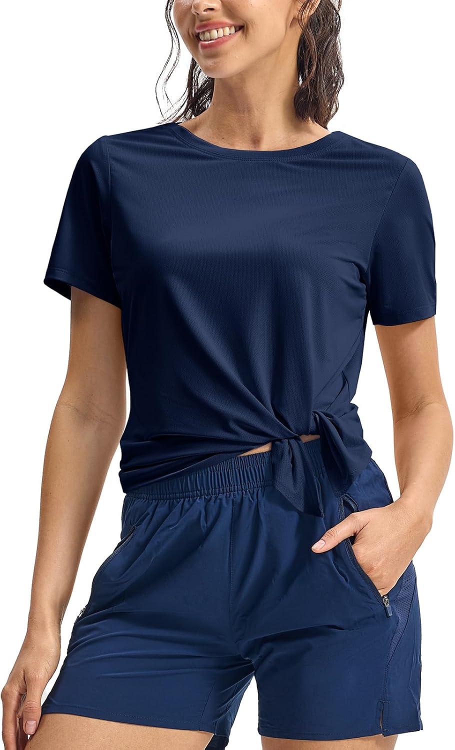 imageTBMPOY Womens Short Sleeve Workout Tops TShirts Breathable Quick Dry UPF 30 Athletic Exercise Tee Shirts with Side SlitsNavy