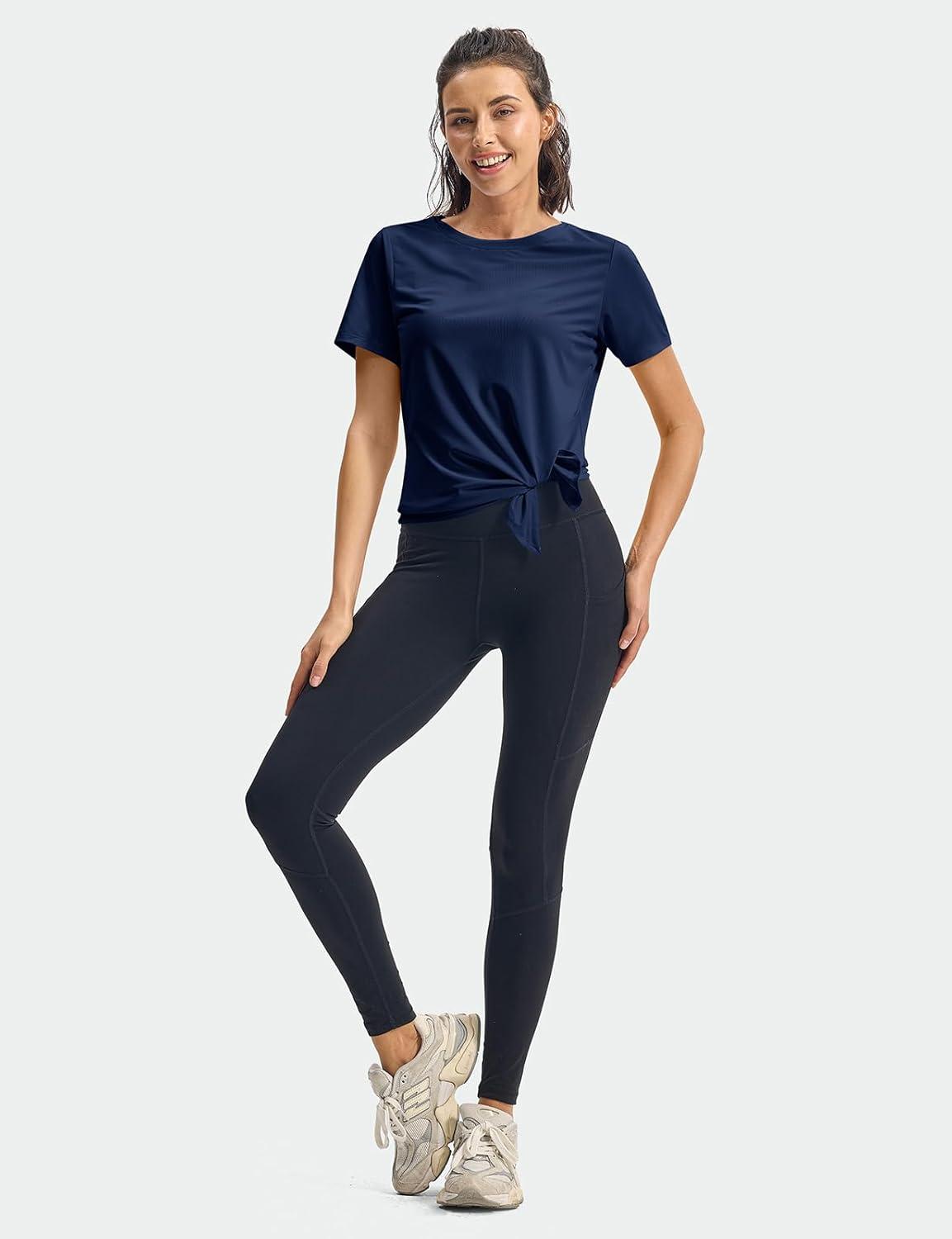 imageTBMPOY Womens Short Sleeve Workout Tops TShirts Breathable Quick Dry UPF 30 Athletic Exercise Tee Shirts with Side SlitsNavy