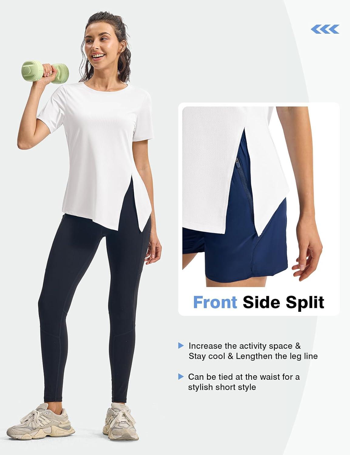 imageTBMPOY Womens Short Sleeve Workout Tops TShirts Breathable Quick Dry UPF 30 Athletic Exercise Tee Shirts with Side SlitsWhite