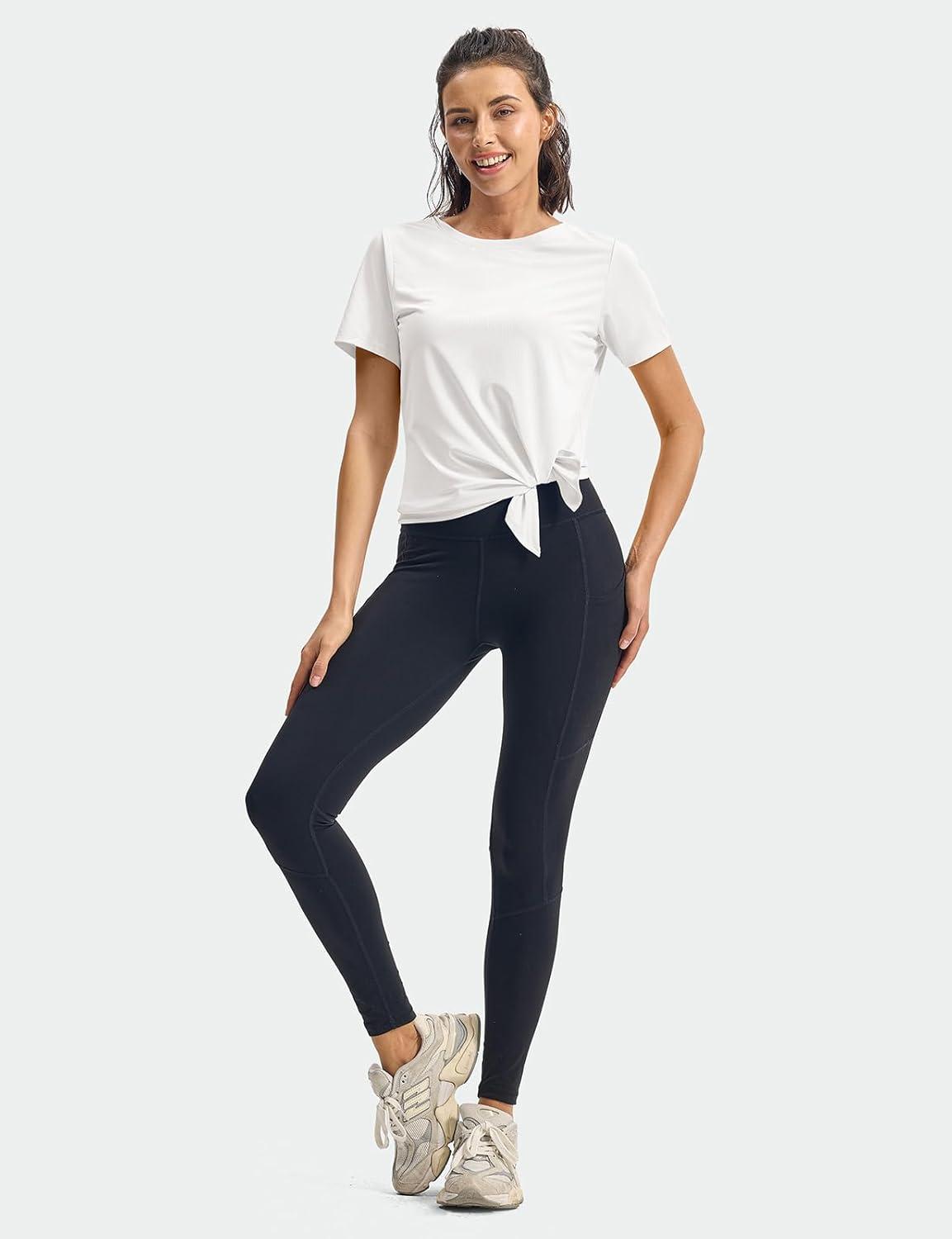 imageTBMPOY Womens Short Sleeve Workout Tops TShirts Breathable Quick Dry UPF 30 Athletic Exercise Tee Shirts with Side SlitsWhite