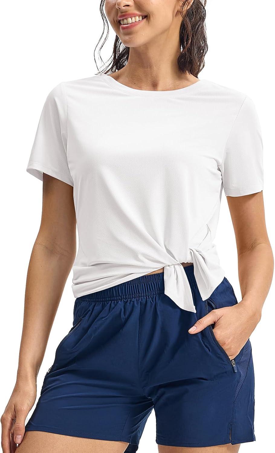imageTBMPOY Womens Short Sleeve Workout Tops TShirts Breathable Quick Dry UPF 30 Athletic Exercise Tee Shirts with Side SlitsWhite