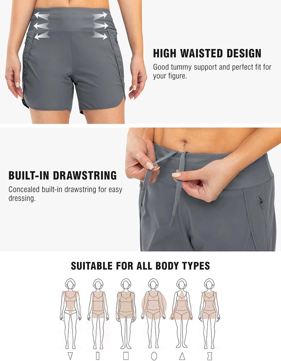 imageTBMPOY Womens Swim Board Shorts with Zipper Pockets 5 High Waisted Bathing Suit Swimwear Quick Dry Beach ShortGrey Blue