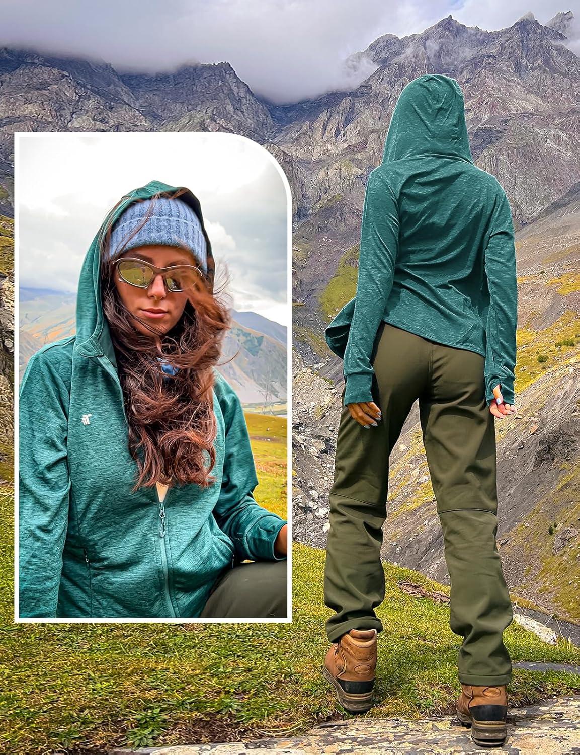 imageTBMPOY Womens UPF 50 Sun Protection Hoodie Jackets Light Weight Long Sleeve Shirts Hiking Outdoor Full Zip Tops10light Cyan