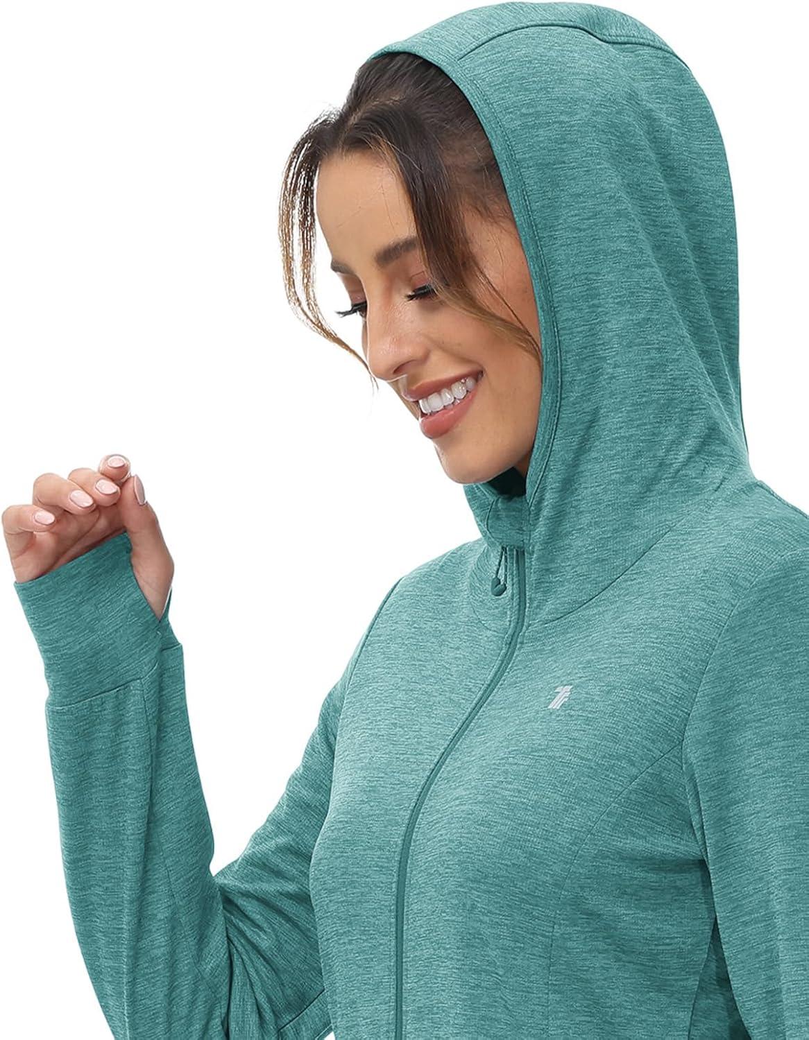 imageTBMPOY Womens UPF 50 Sun Protection Hoodie Jackets Light Weight Long Sleeve Shirts Hiking Outdoor Full Zip Tops10light Cyan