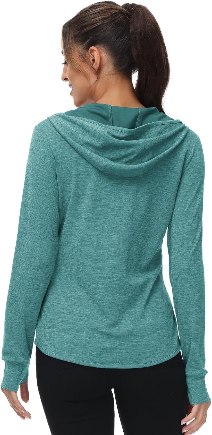 imageTBMPOY Womens UPF 50 Sun Protection Hoodie Jackets Light Weight Long Sleeve Shirts Hiking Outdoor Full Zip Tops10light Cyan