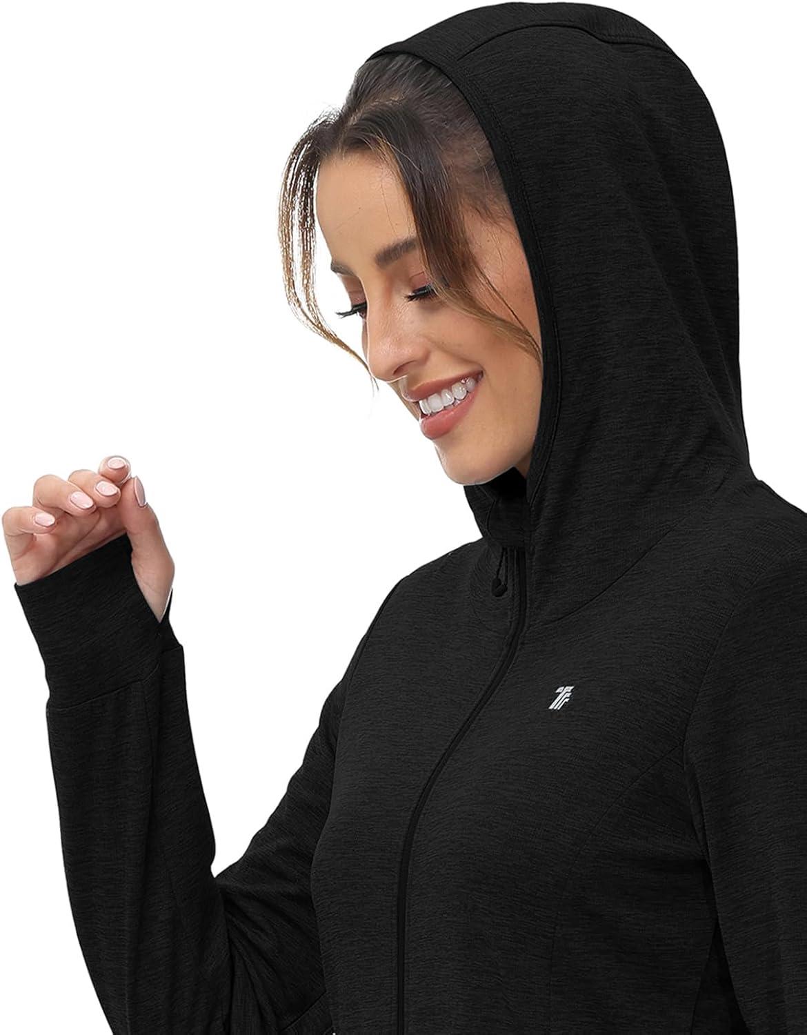 imageTBMPOY Womens UPF 50 Sun Protection Hoodie Jackets Light Weight Long Sleeve Shirts Hiking Outdoor Full Zip Tops12black