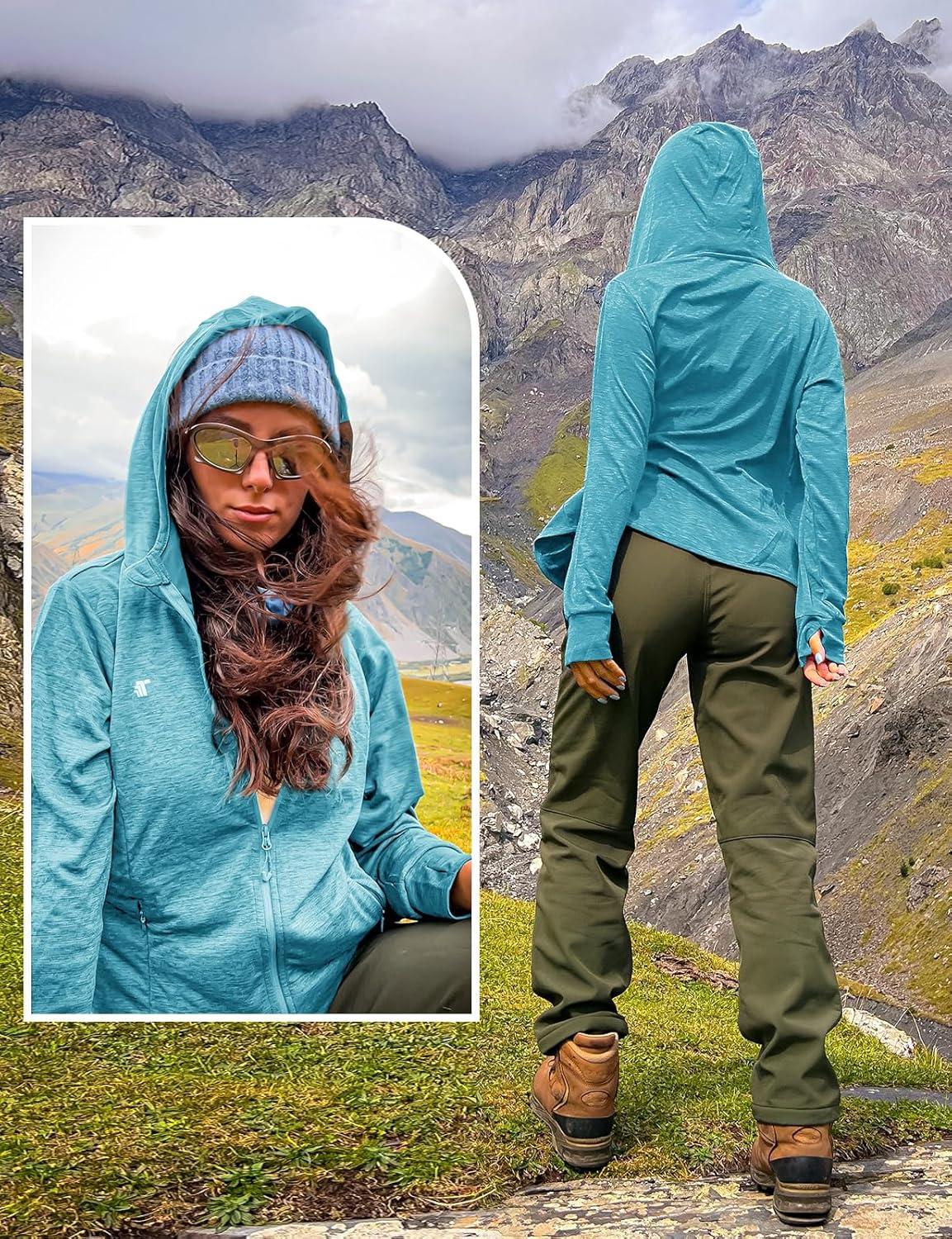 imageTBMPOY Womens UPF 50 Sun Protection Hoodie Jackets Light Weight Long Sleeve Shirts Hiking Outdoor Full Zip Tops3light Blue
