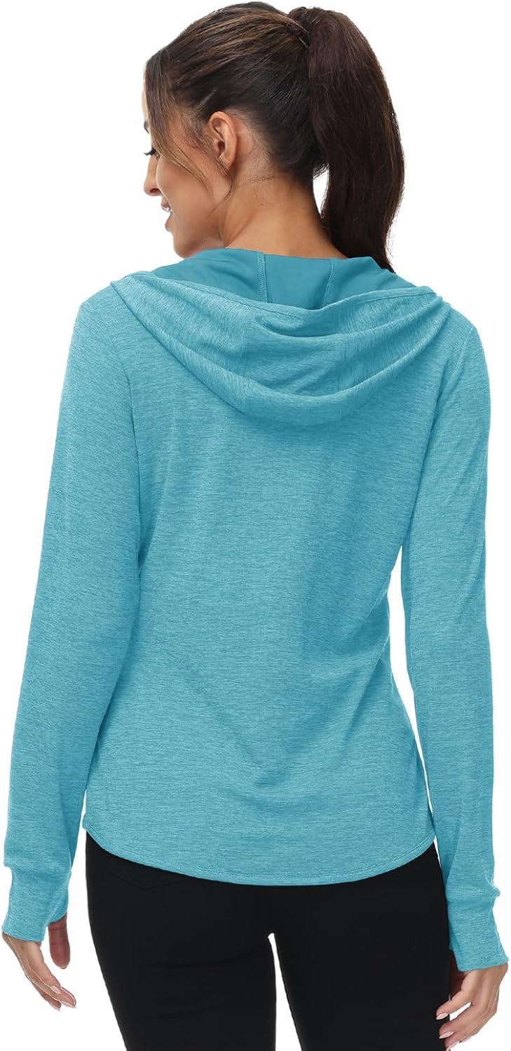 imageTBMPOY Womens UPF 50 Sun Protection Hoodie Jackets Light Weight Long Sleeve Shirts Hiking Outdoor Full Zip Tops3light Blue