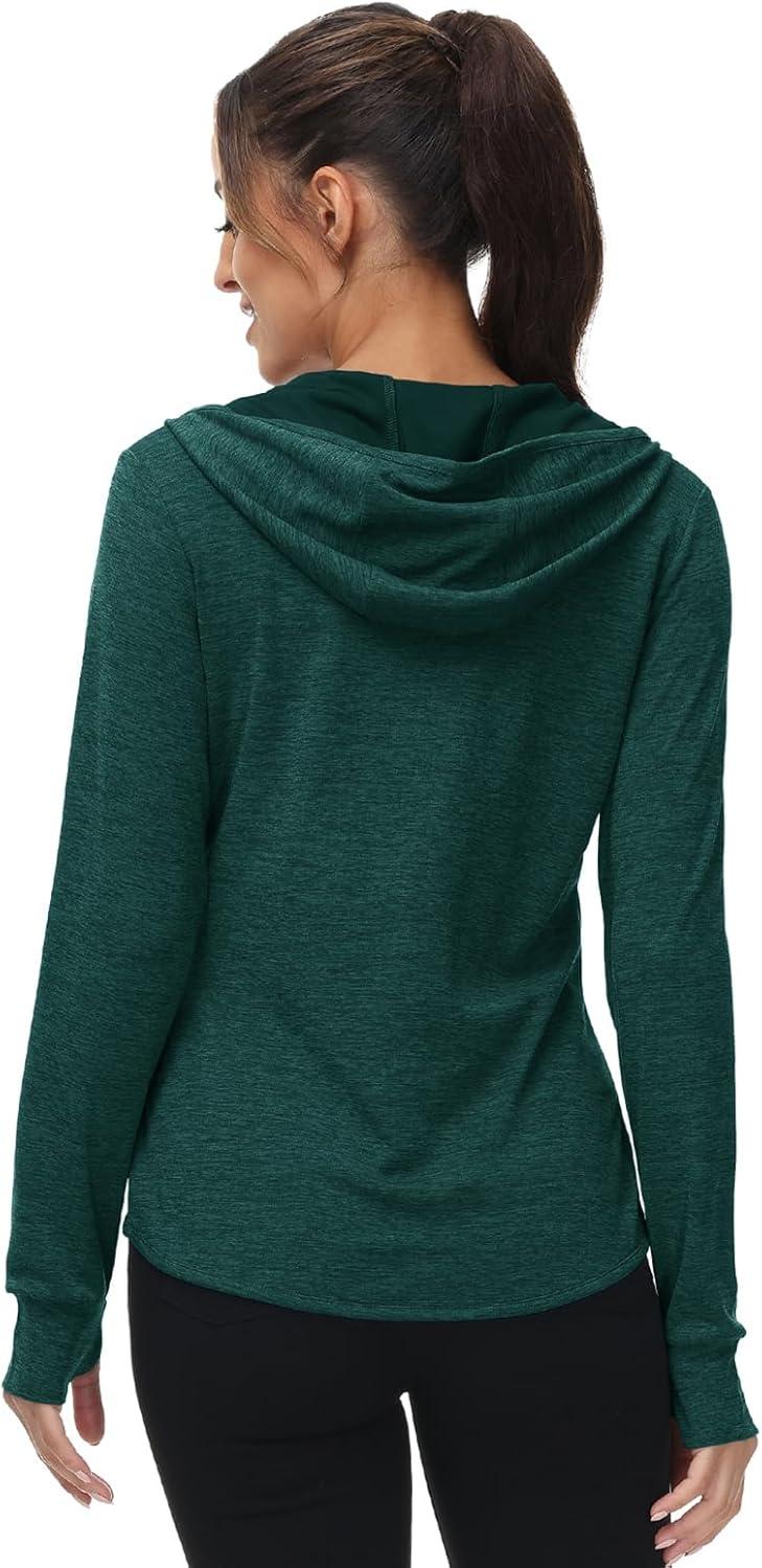 imageTBMPOY Womens UPF 50 Sun Protection Hoodie Jackets Light Weight Long Sleeve Shirts Hiking Outdoor Full Zip Tops4blackish Green