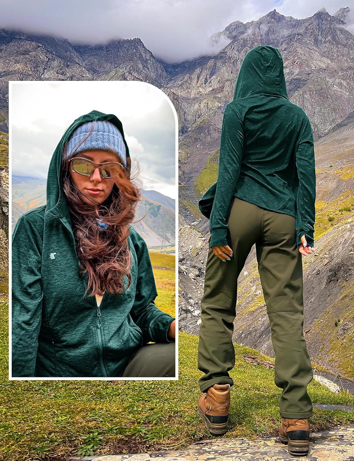 imageTBMPOY Womens UPF 50 Sun Protection Hoodie Jackets Light Weight Long Sleeve Shirts Hiking Outdoor Full Zip Tops4blackish Green