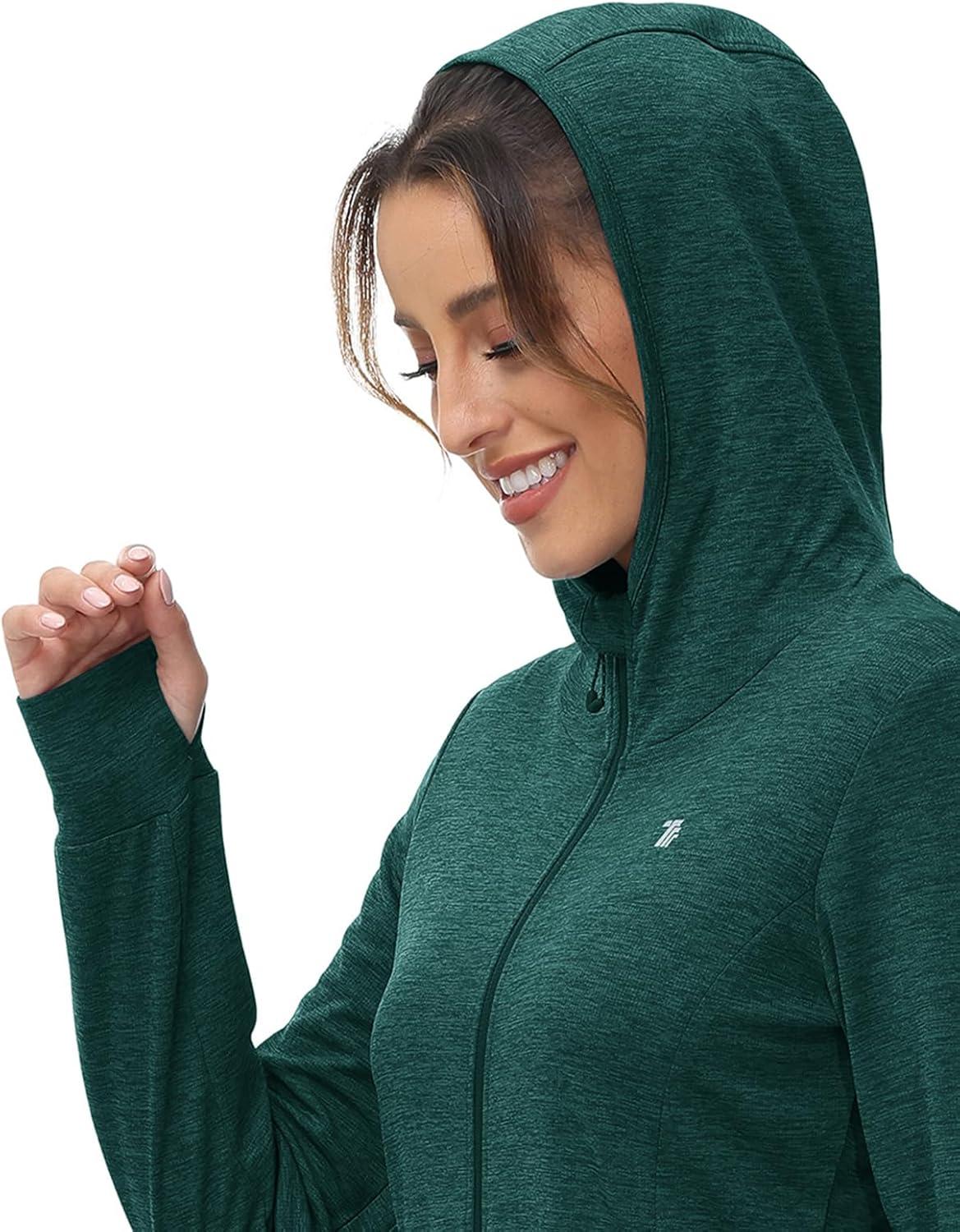 imageTBMPOY Womens UPF 50 Sun Protection Hoodie Jackets Light Weight Long Sleeve Shirts Hiking Outdoor Full Zip Tops4blackish Green