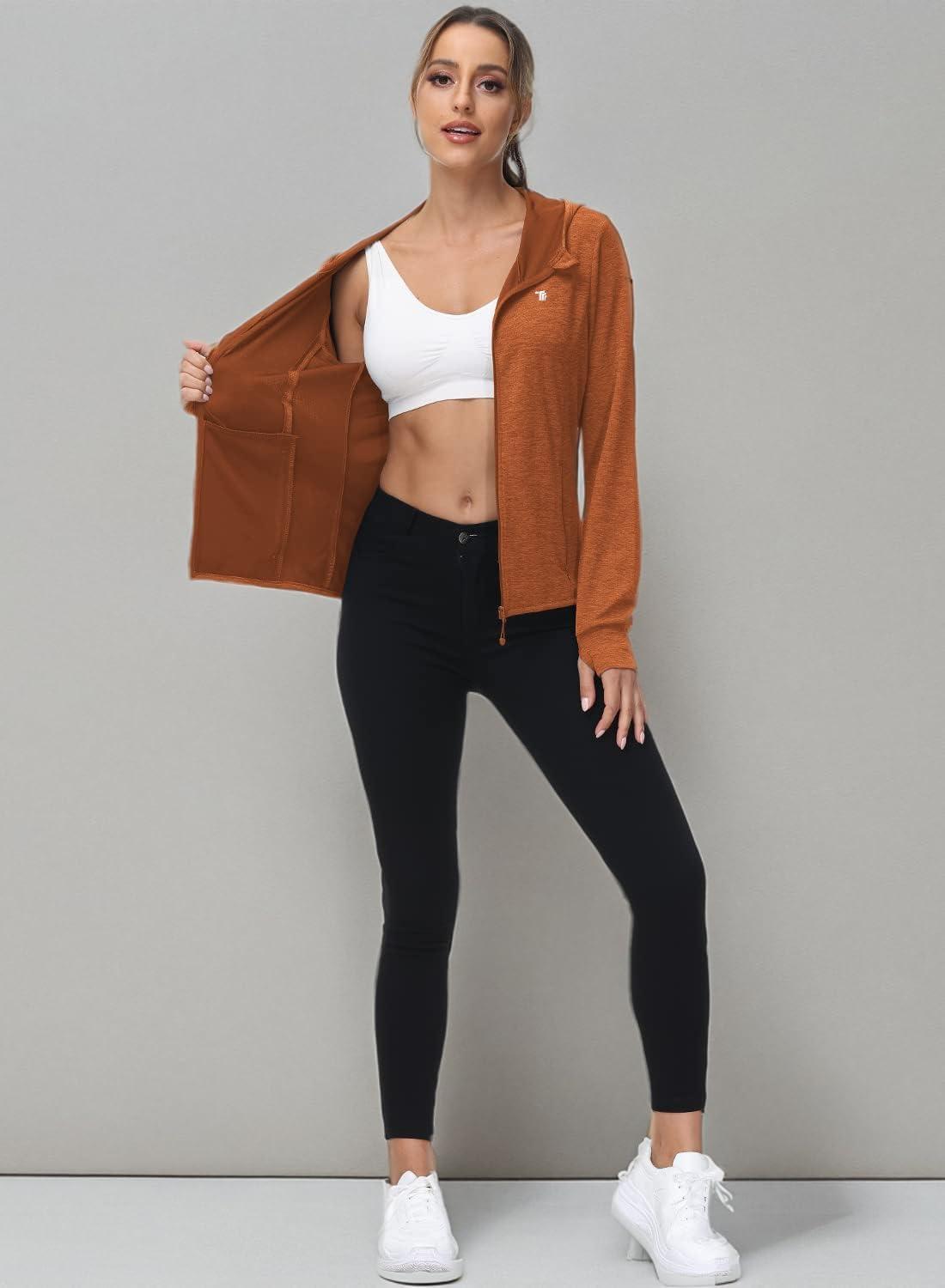 imageTBMPOY Womens UPF 50 Sun Protection Hoodie Jackets Light Weight Long Sleeve Shirts Hiking Outdoor Full Zip Tops5orange