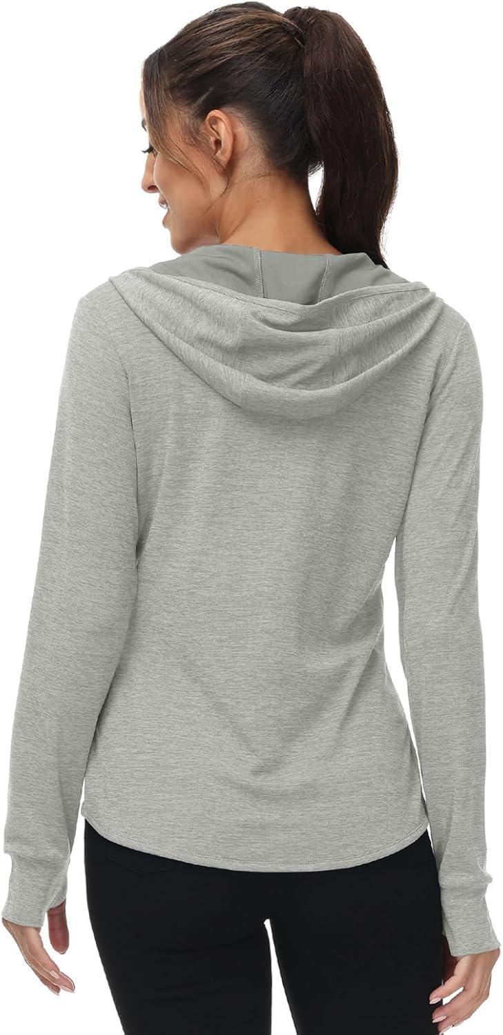 imageTBMPOY Womens UPF 50 Sun Protection Hoodie Jackets Light Weight Long Sleeve Shirts Hiking Outdoor Full Zip Tops9light Grey