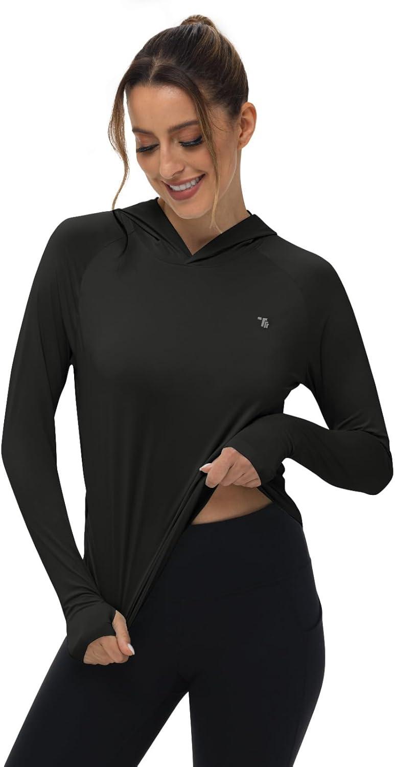 imageTBMPOY Womens UPF 50 Sun Protection Hoodie Shirt Long Sleeve Fishing Hiking Outdoor UV Shirt Lightweight1 Pocketblack