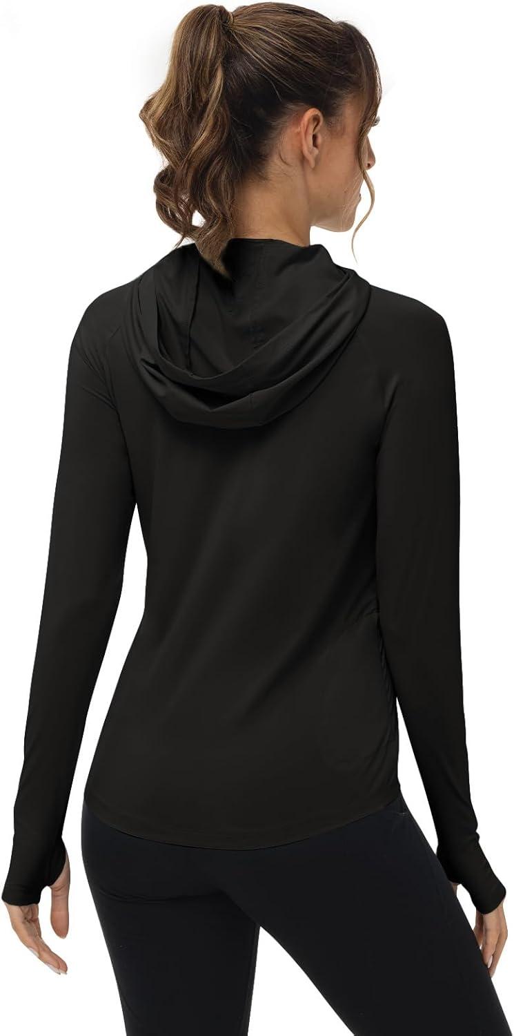 imageTBMPOY Womens UPF 50 Sun Protection Hoodie Shirt Long Sleeve Fishing Hiking Outdoor UV Shirt Lightweight1 Pocketblack