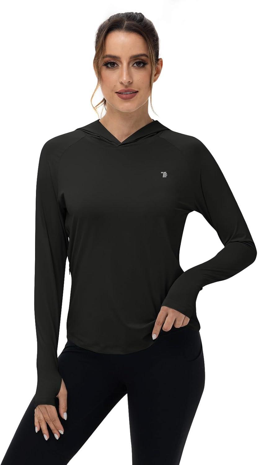 imageTBMPOY Womens UPF 50 Sun Protection Hoodie Shirt Long Sleeve Fishing Hiking Outdoor UV Shirt Lightweight1 Pocketblack