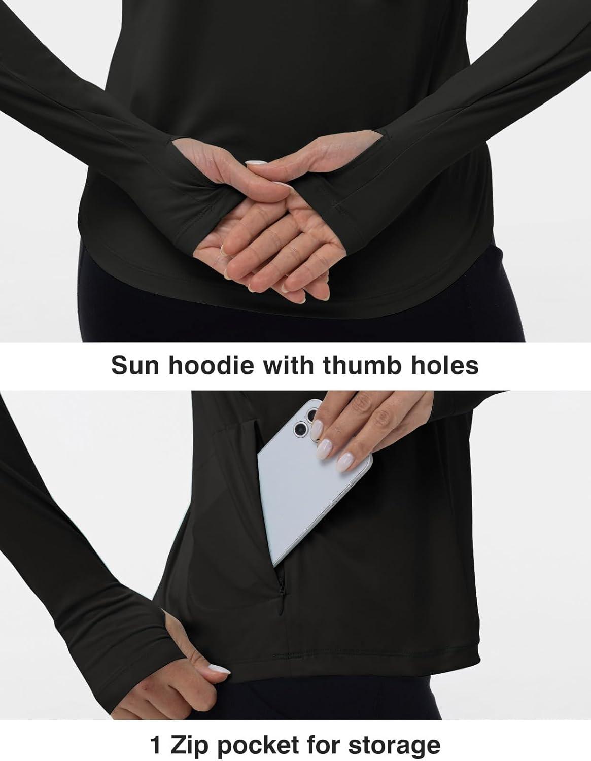 imageTBMPOY Womens UPF 50 Sun Protection Hoodie Shirt Long Sleeve Fishing Hiking Outdoor UV Shirt Lightweight1 Pocketblack