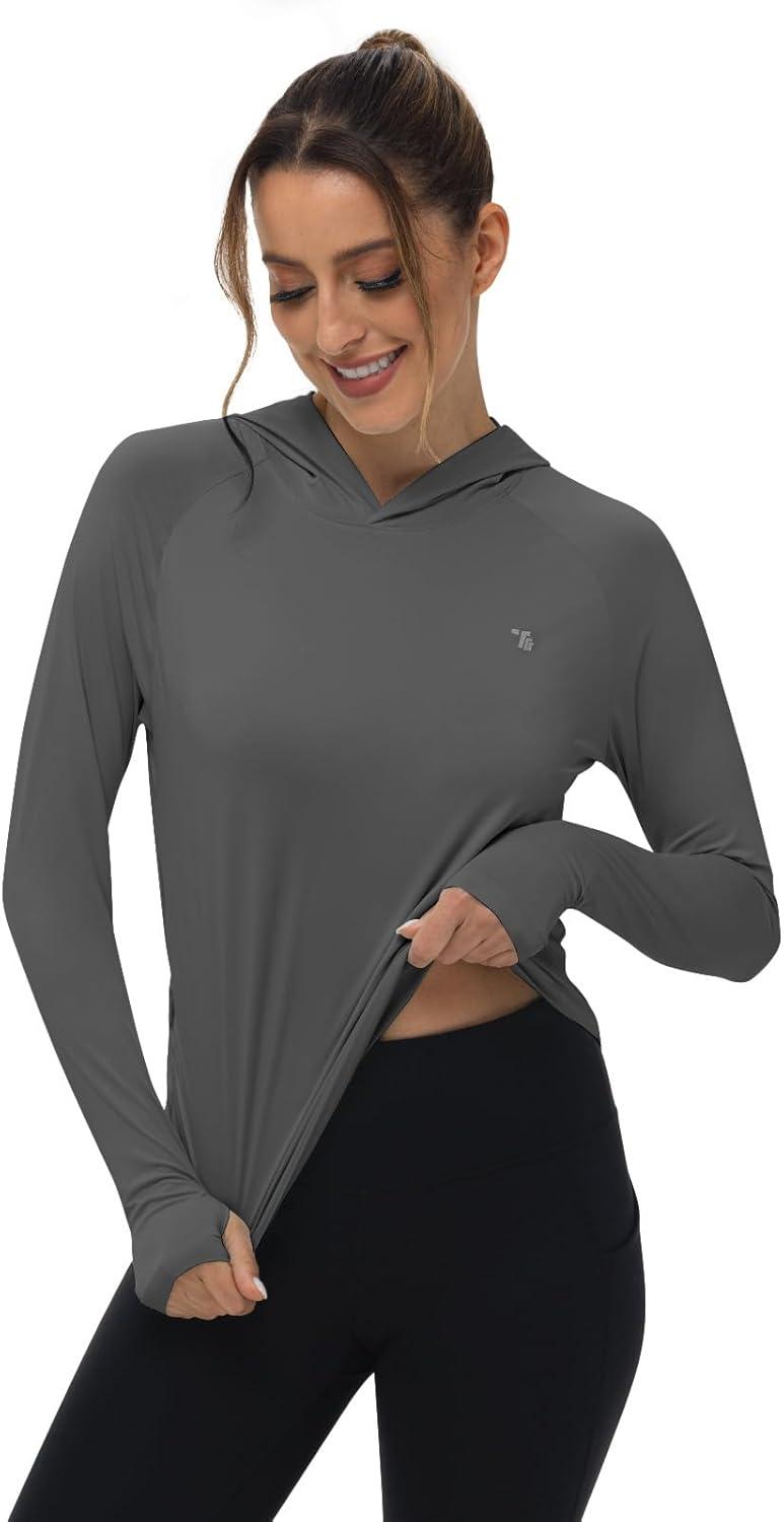 imageTBMPOY Womens UPF 50 Sun Protection Hoodie Shirt Long Sleeve Fishing Hiking Outdoor UV Shirt Lightweight1 Pocketdark Grey