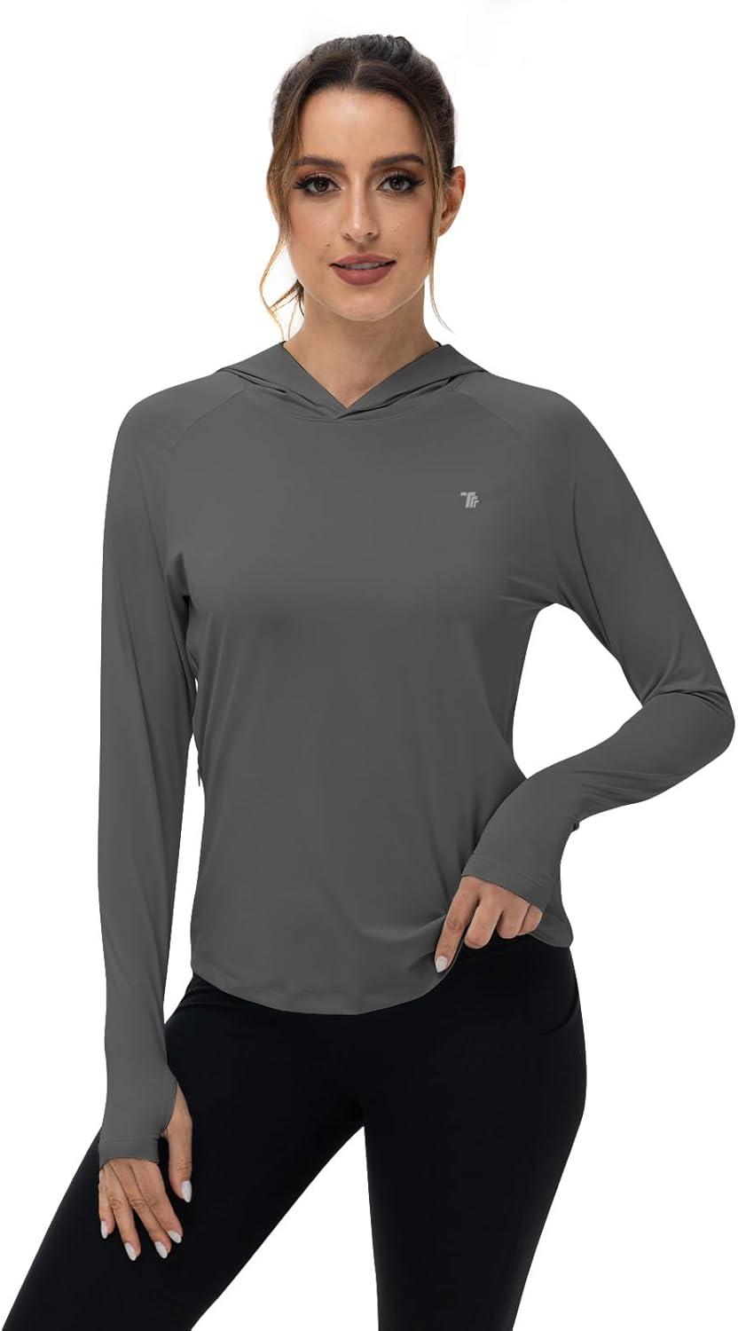imageTBMPOY Womens UPF 50 Sun Protection Hoodie Shirt Long Sleeve Fishing Hiking Outdoor UV Shirt Lightweight1 Pocketdark Grey