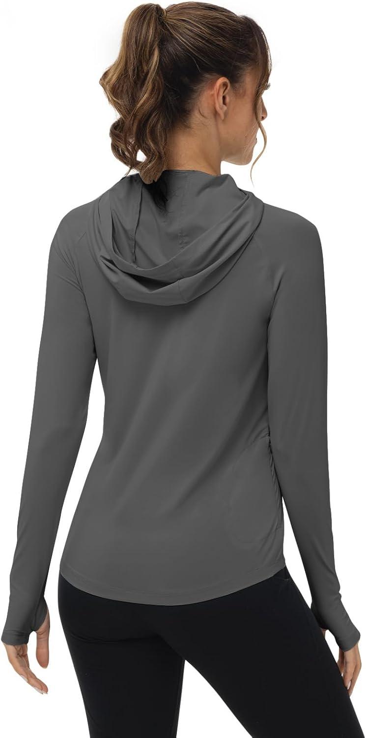 imageTBMPOY Womens UPF 50 Sun Protection Hoodie Shirt Long Sleeve Fishing Hiking Outdoor UV Shirt Lightweight1 Pocketdark Grey