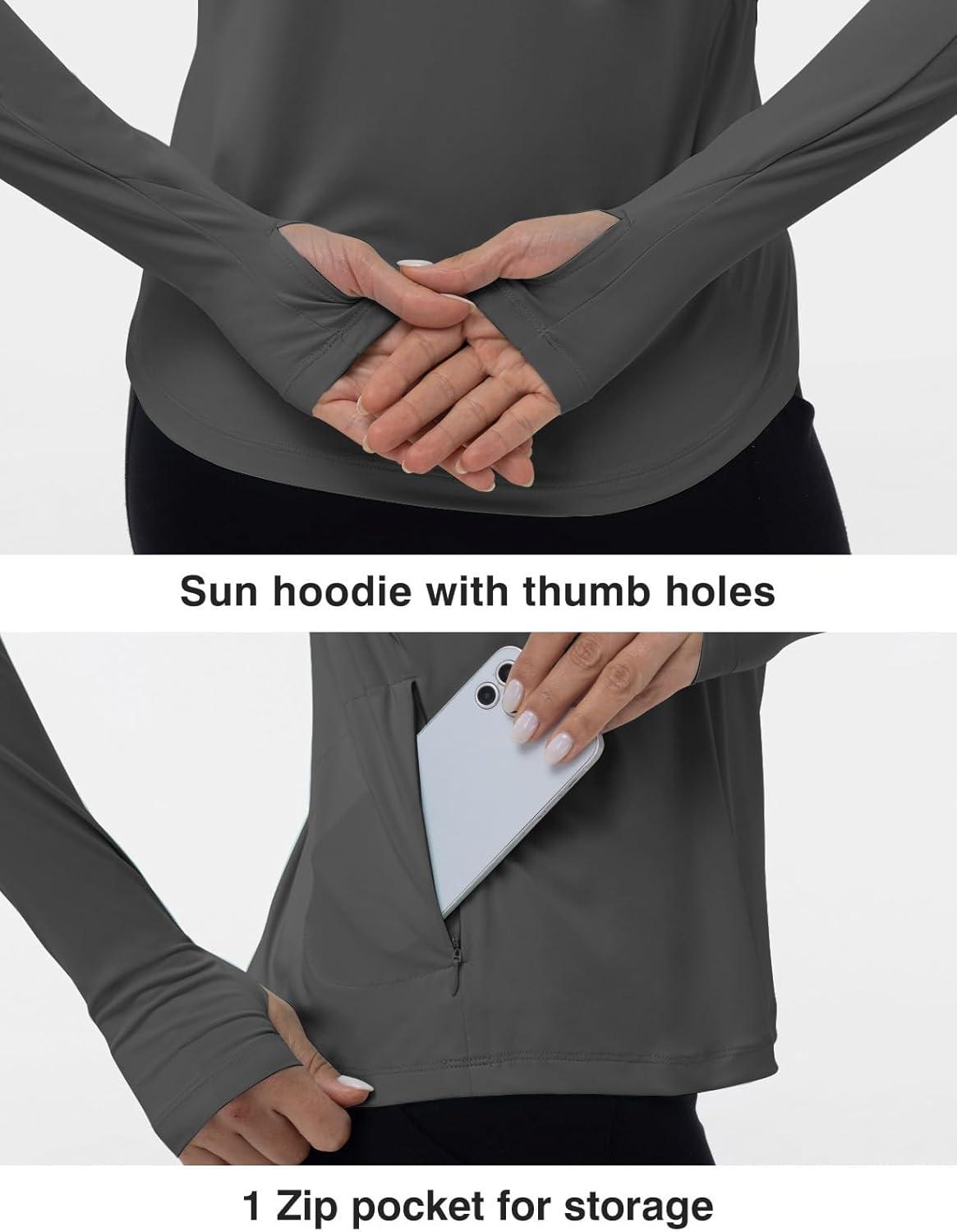 imageTBMPOY Womens UPF 50 Sun Protection Hoodie Shirt Long Sleeve Fishing Hiking Outdoor UV Shirt Lightweight1 Pocketdark Grey