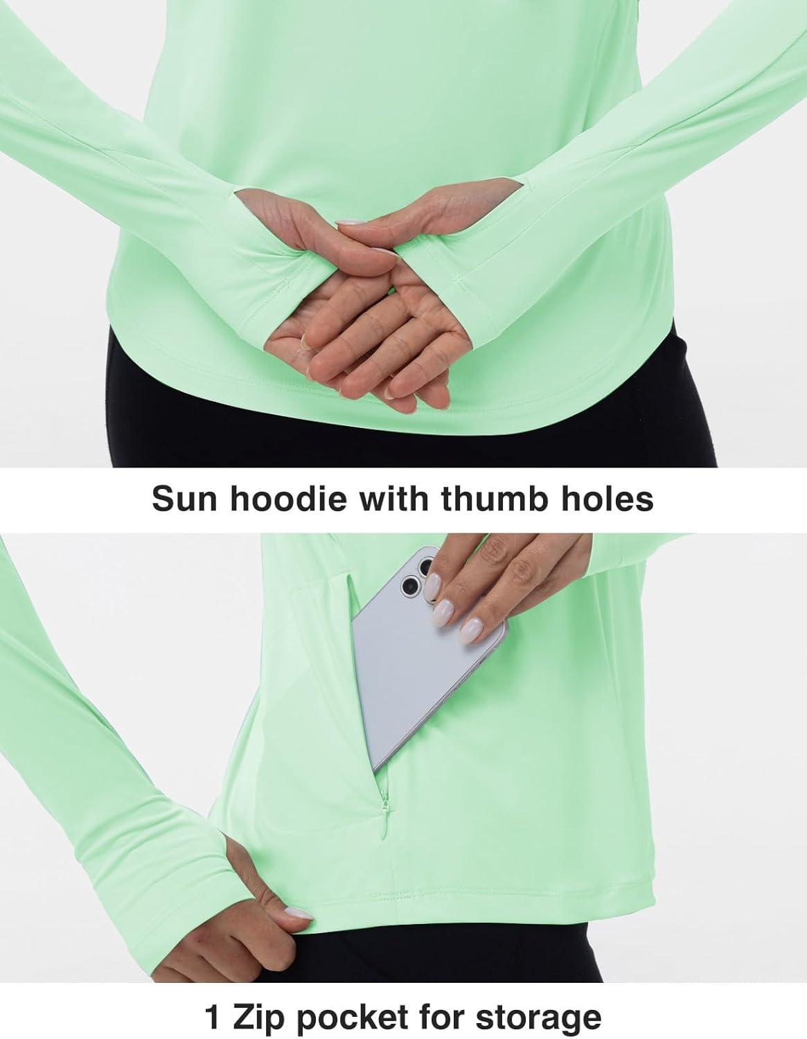 imageTBMPOY Womens UPF 50 Sun Protection Hoodie Shirt Long Sleeve Fishing Hiking Outdoor UV Shirt Lightweight1 Pocketgreen