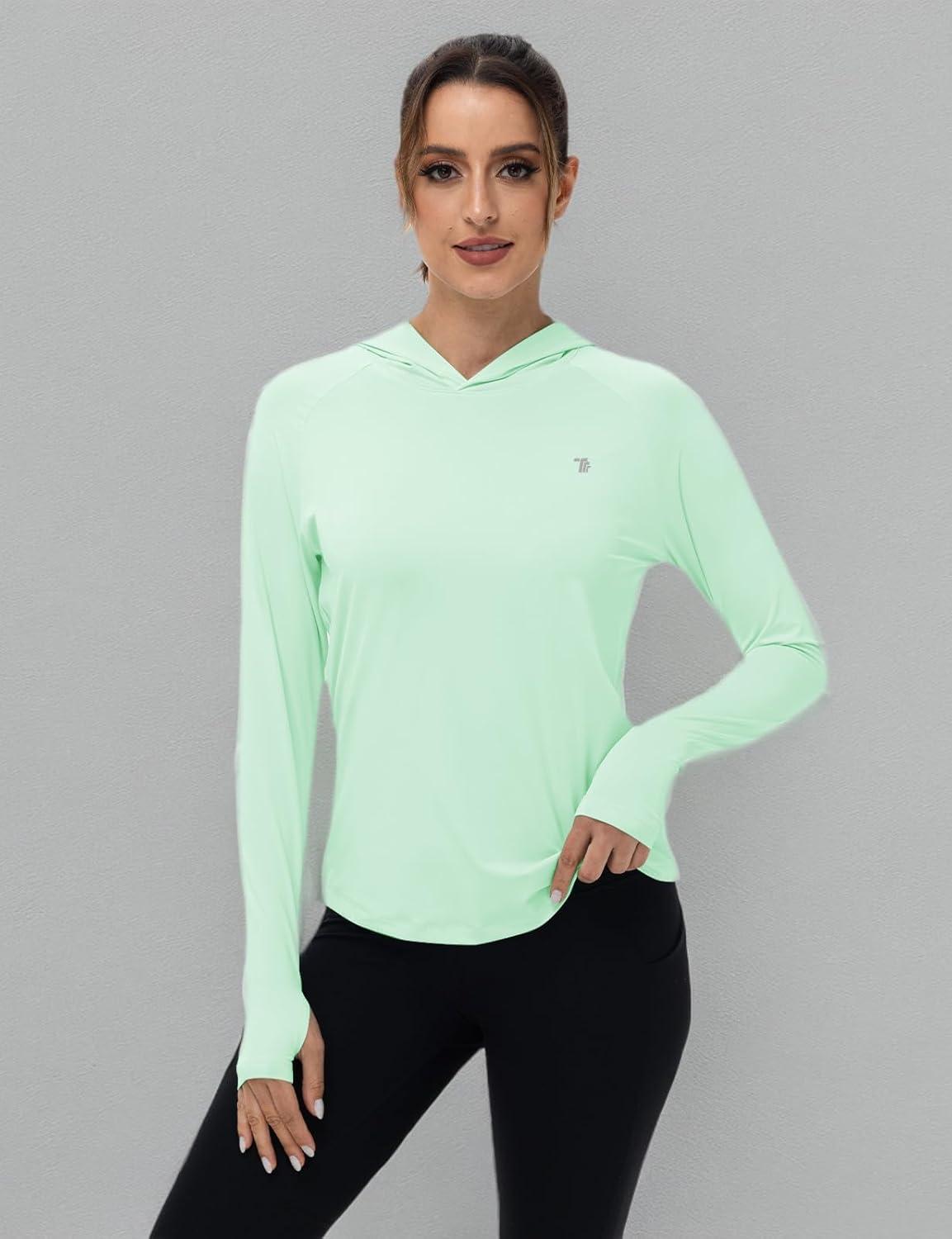 imageTBMPOY Womens UPF 50 Sun Protection Hoodie Shirt Long Sleeve Fishing Hiking Outdoor UV Shirt Lightweight1 Pocketgreen