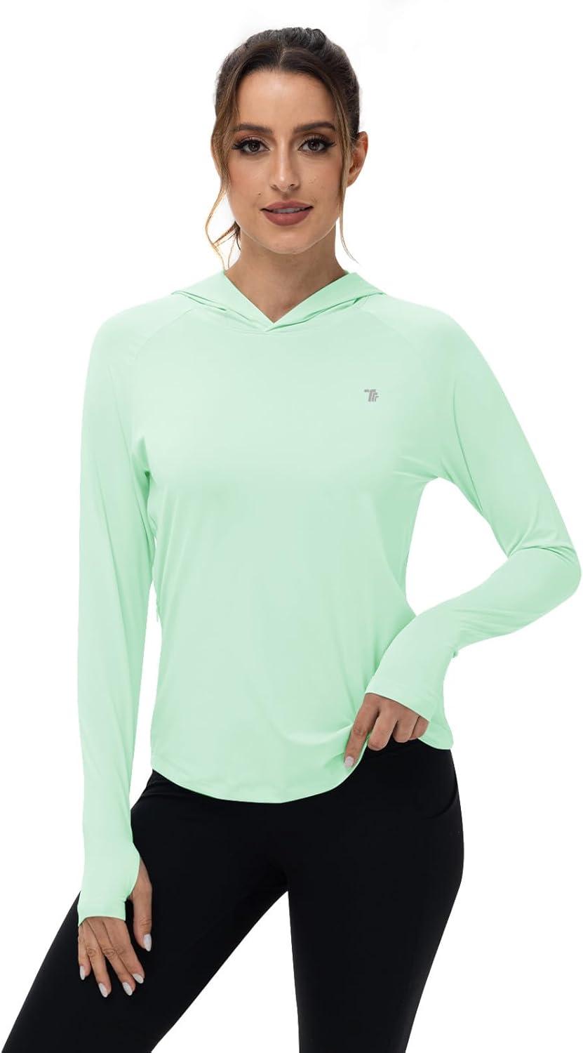 imageTBMPOY Womens UPF 50 Sun Protection Hoodie Shirt Long Sleeve Fishing Hiking Outdoor UV Shirt Lightweight1 Pocketgreen