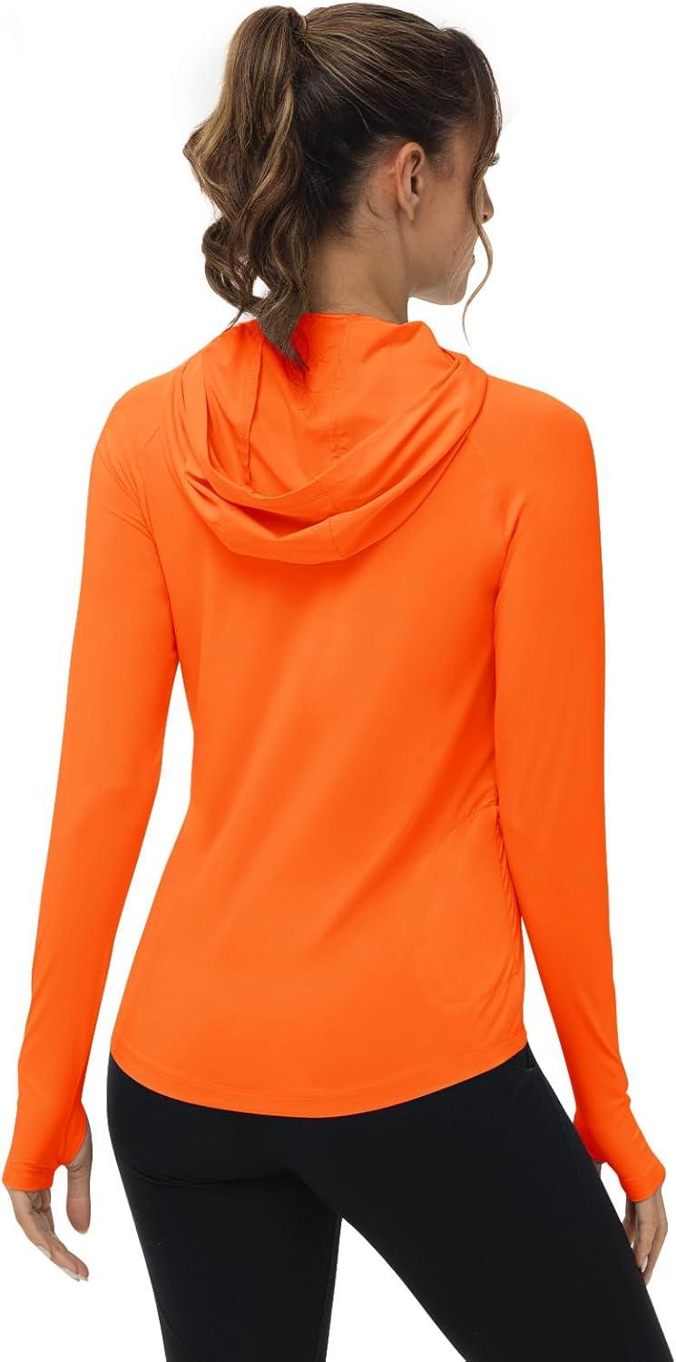 imageTBMPOY Womens UPF 50 Sun Protection Hoodie Shirt Long Sleeve Fishing Hiking Outdoor UV Shirt Lightweight1 Pocketorange