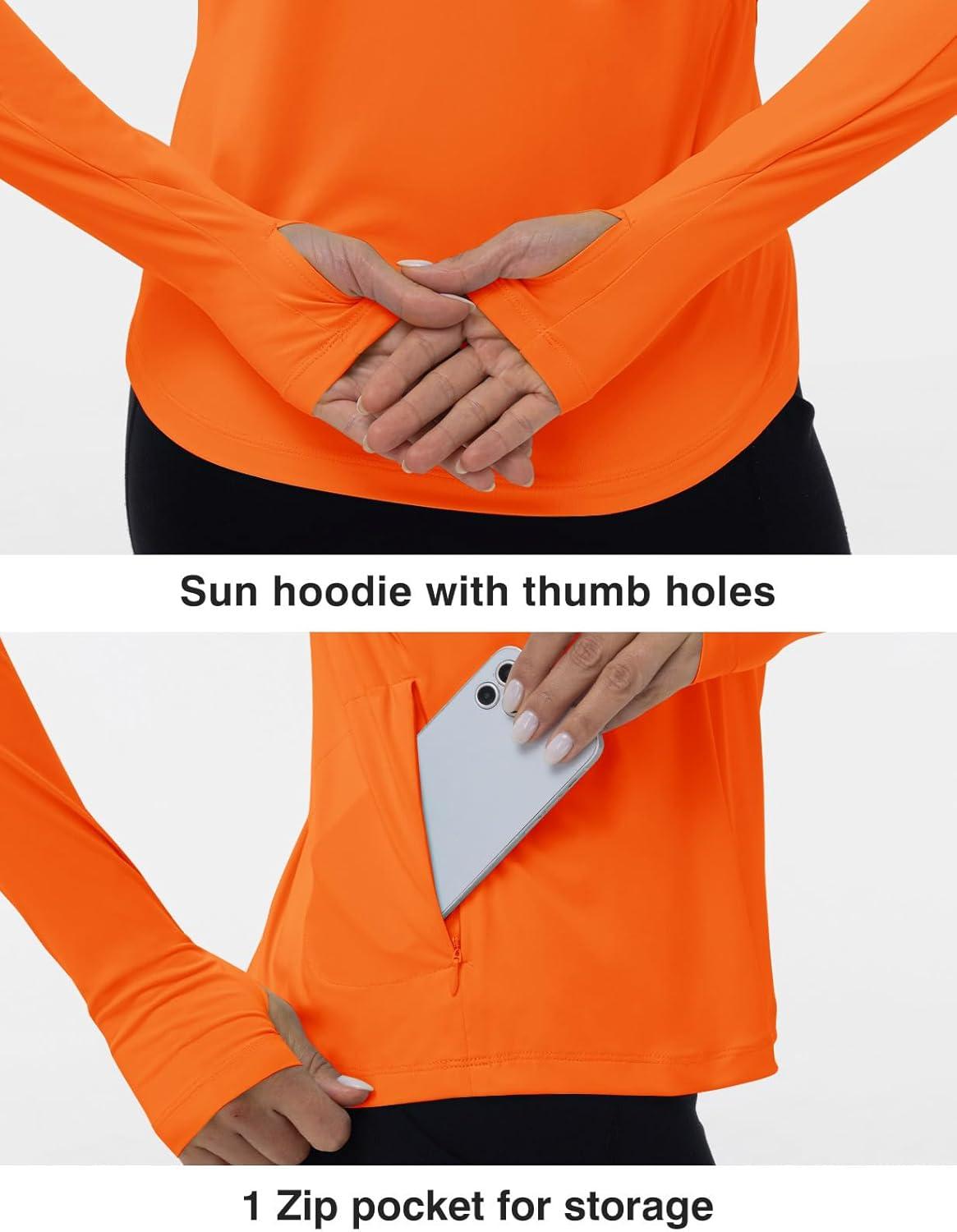imageTBMPOY Womens UPF 50 Sun Protection Hoodie Shirt Long Sleeve Fishing Hiking Outdoor UV Shirt Lightweight1 Pocketorange
