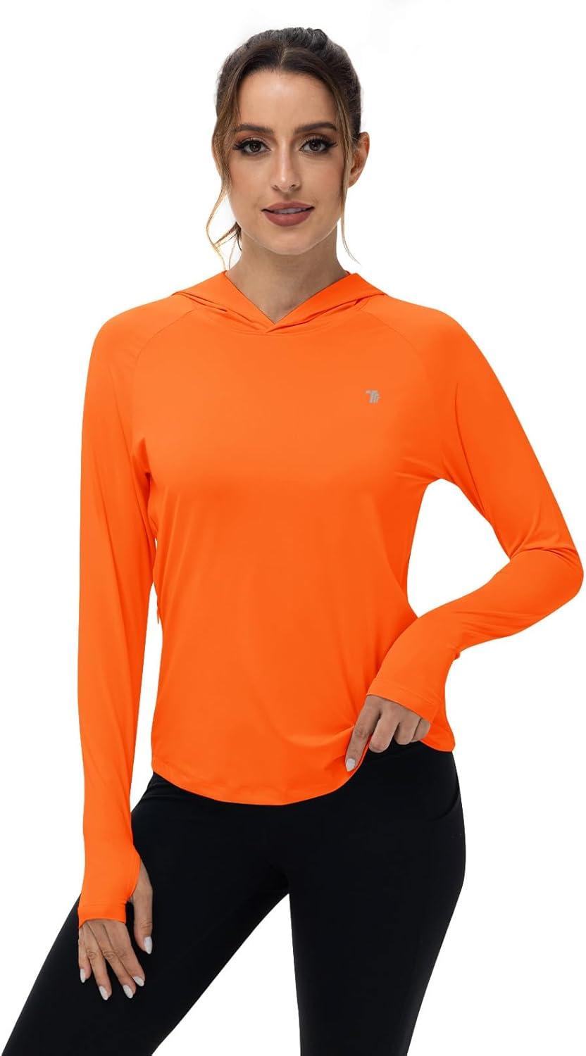 imageTBMPOY Womens UPF 50 Sun Protection Hoodie Shirt Long Sleeve Fishing Hiking Outdoor UV Shirt Lightweight1 Pocketorange