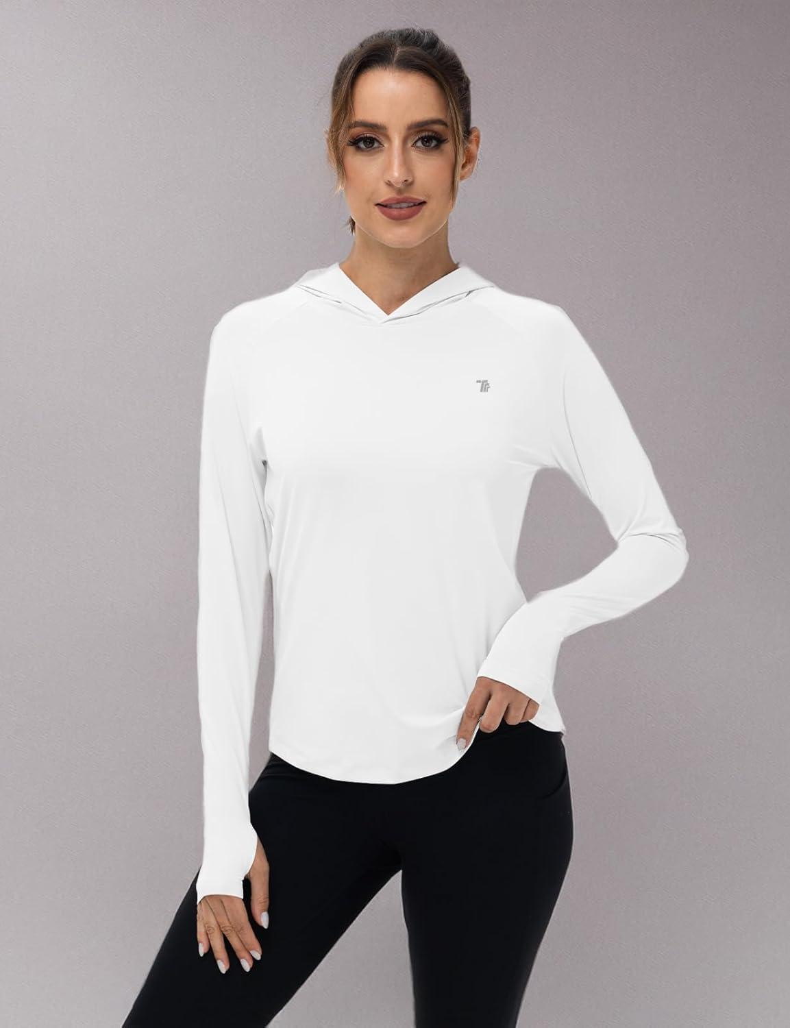 imageTBMPOY Womens UPF 50 Sun Protection Hoodie Shirt Long Sleeve Fishing Hiking Outdoor UV Shirt Lightweight1 Pocketwhite
