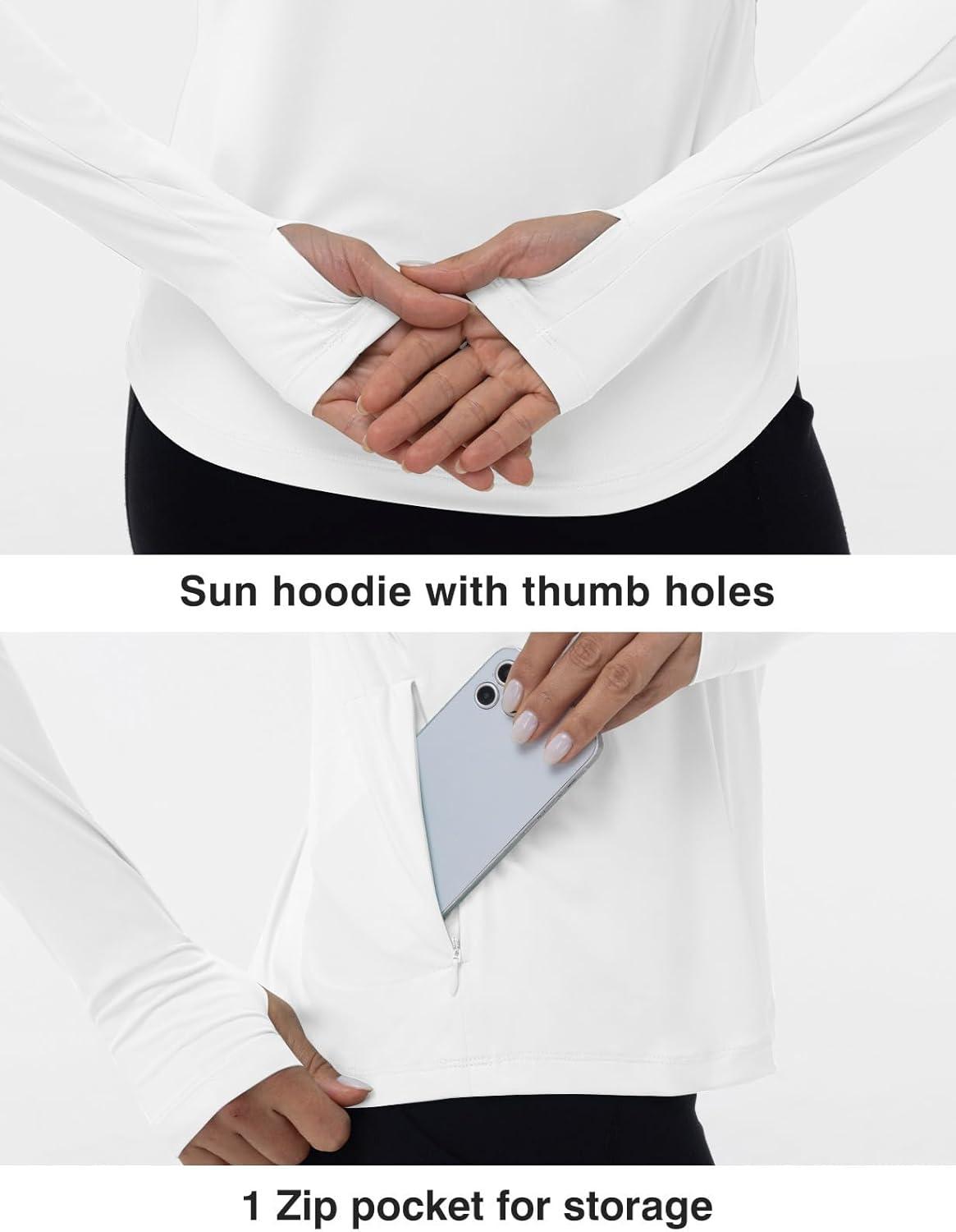 imageTBMPOY Womens UPF 50 Sun Protection Hoodie Shirt Long Sleeve Fishing Hiking Outdoor UV Shirt Lightweight1 Pocketwhite