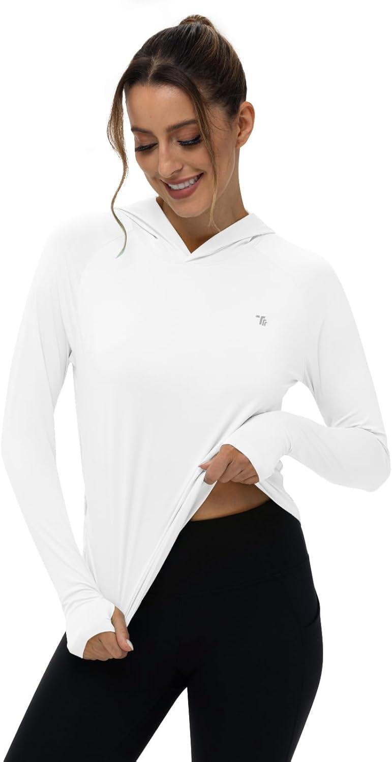 imageTBMPOY Womens UPF 50 Sun Protection Hoodie Shirt Long Sleeve Fishing Hiking Outdoor UV Shirt Lightweight1 Pocketwhite